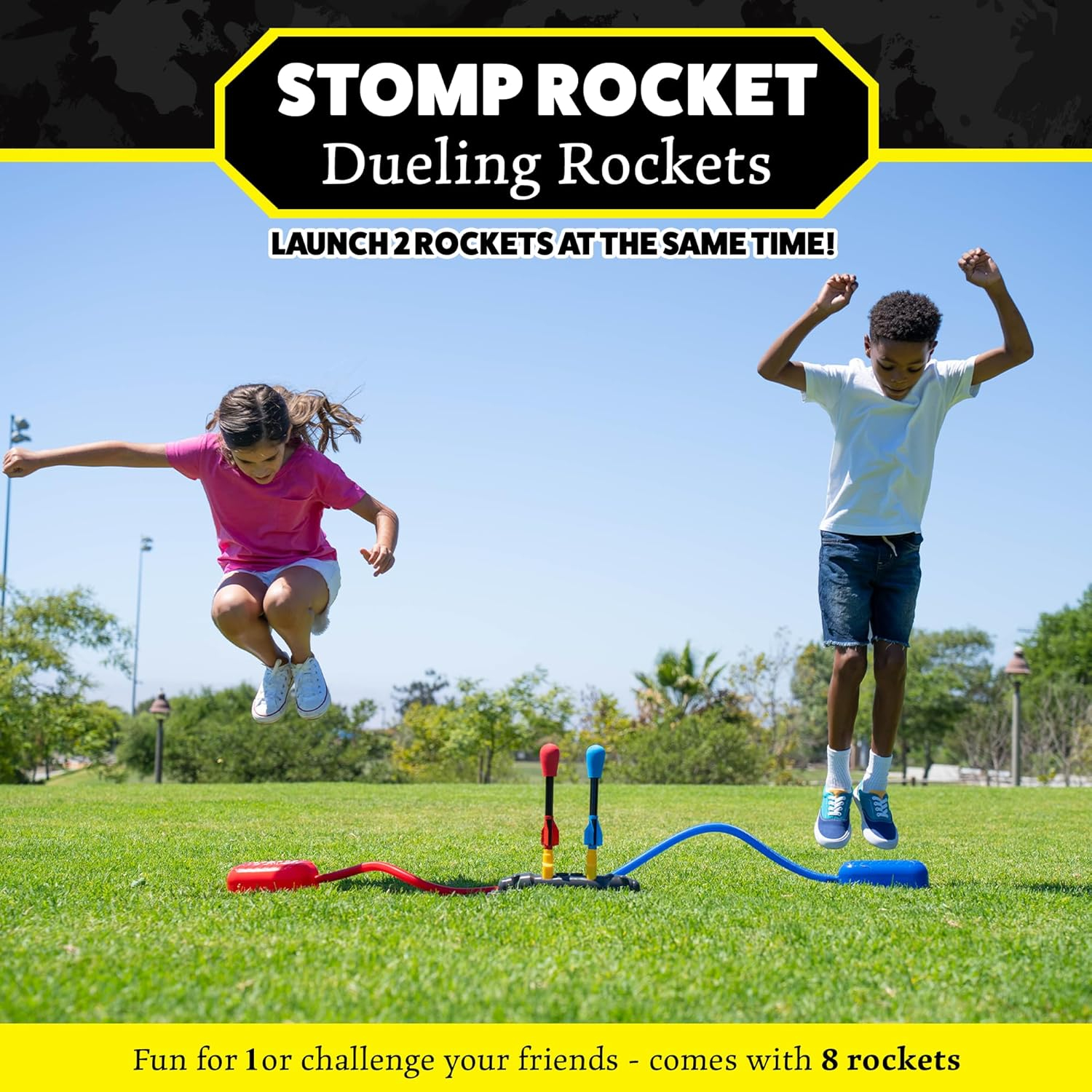 Stomp Rocket Dueling Launcher Set with 8 Red and Blue Foam Rockets