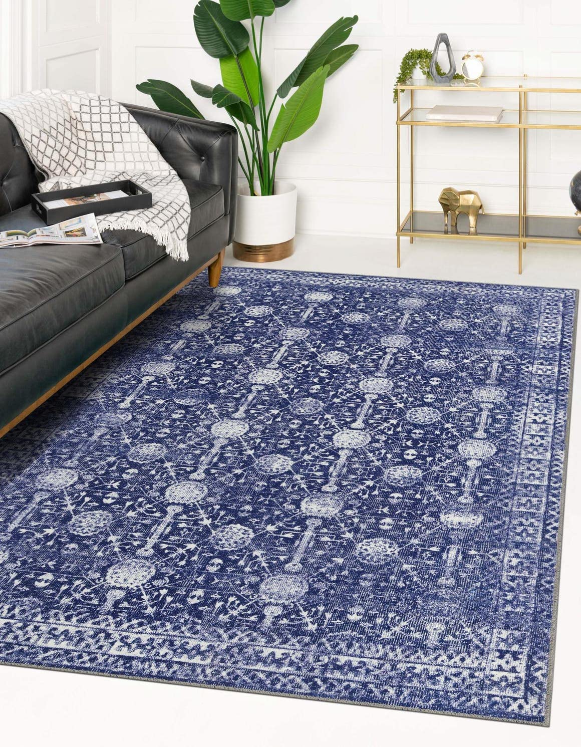 Elegant Blue Rectangular Synthetic Easy-Care Rug 5' x 8'