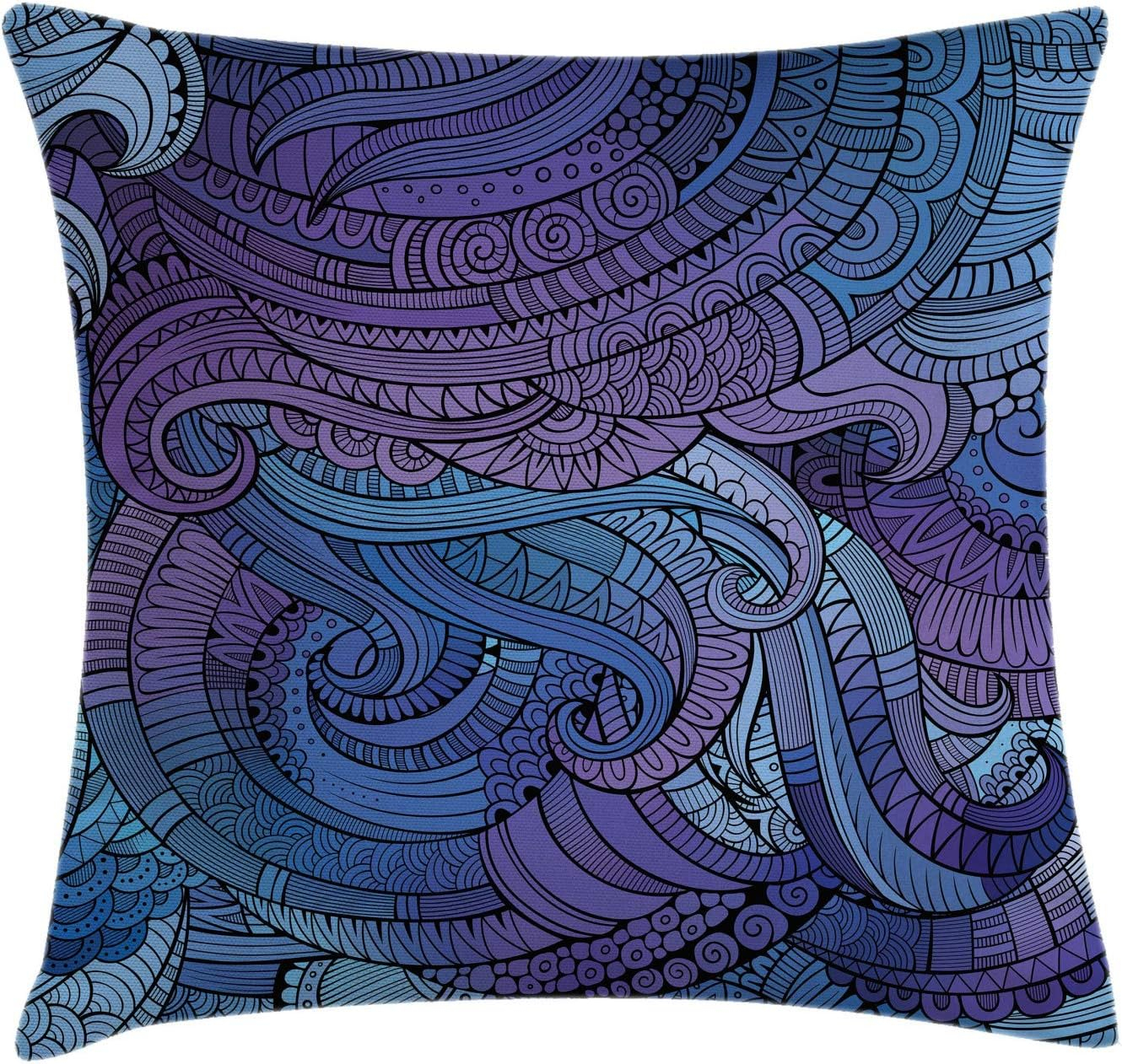 Abstract Throw Pillow Cushion Cover, Ocean Inspired Graphic Arabesque Paisley Swirled Hand Drawn Ethnic, Decorative Square Accent Pillow Case, 18 X 18 Inches, Purple Blue, by Ambesonne
