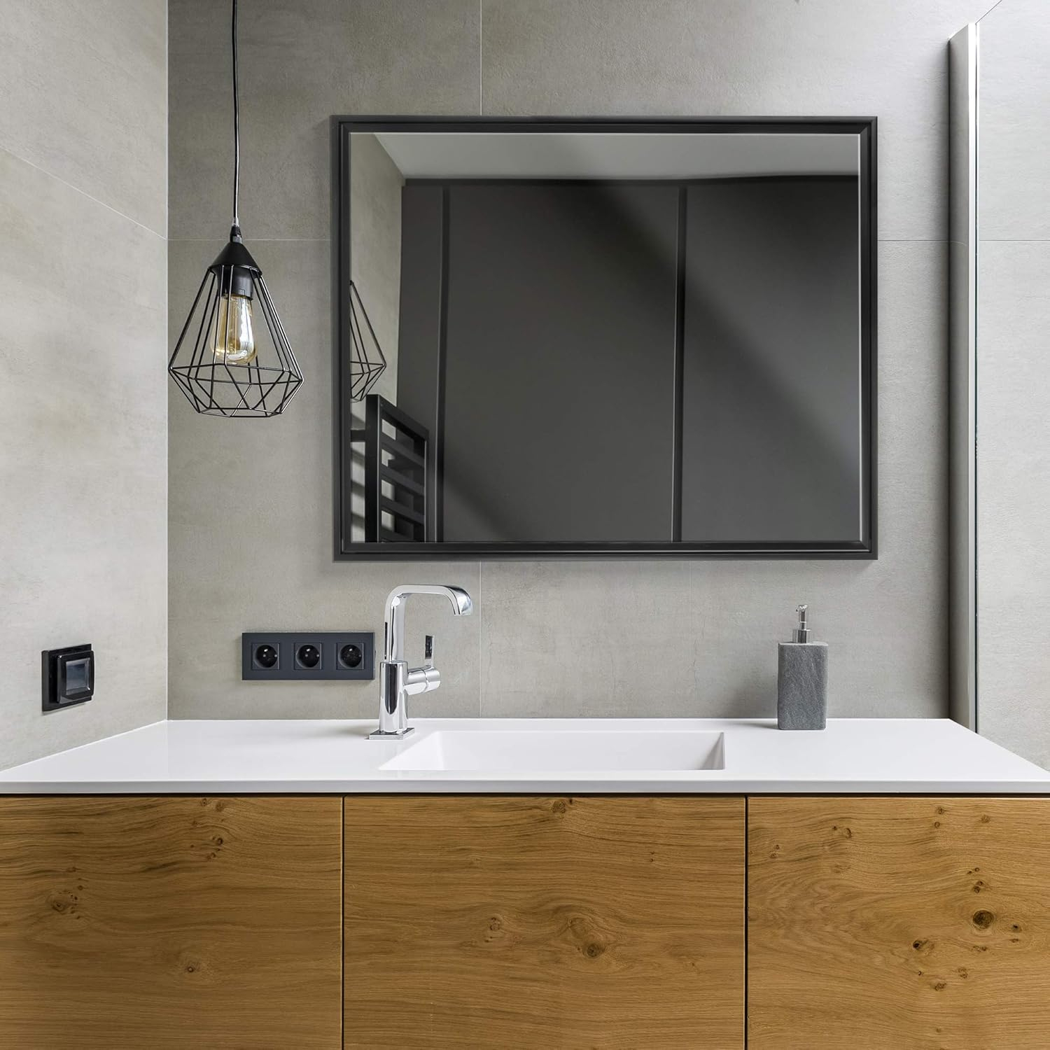 Head West Glossy Black Rectangular Edge-to-Edge Float Framed Accent Wall Vanity Mirror - 26 x 32