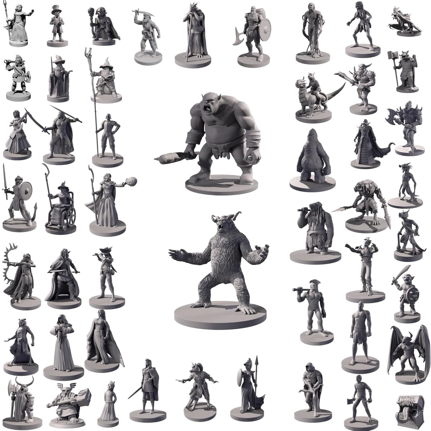50 Unique Miniatures Fantasy Tabletop RPG Figures for Dungeons and Dragons, Pathfinder Roleplaying Games. Bulk unpainted, Great for D&D