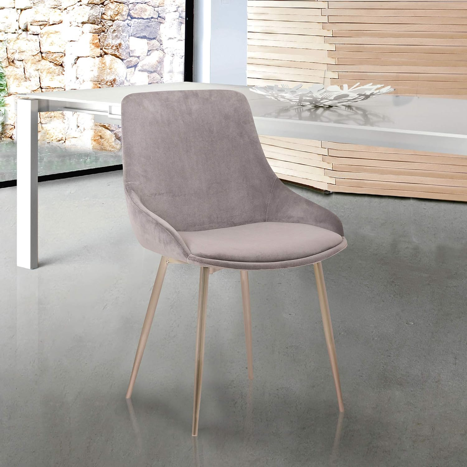 Heidi Gray Velvet Dining Accent Chair with Chrome Metal Legs