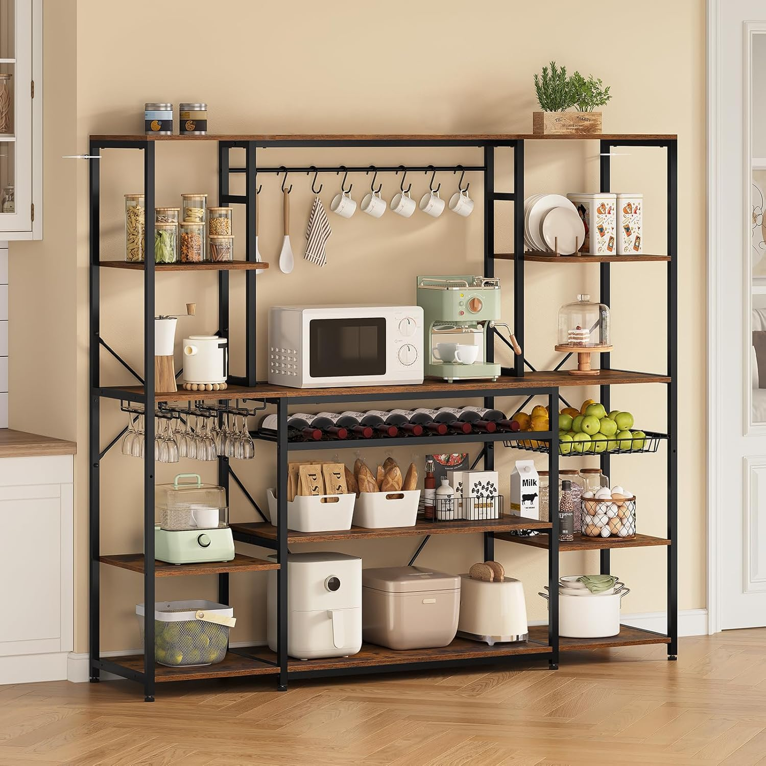 Monvane Kitchen Baker's Rack with Drawer Storage Shelf Microwave Cart Oven Stand Coffee Bar,Brown