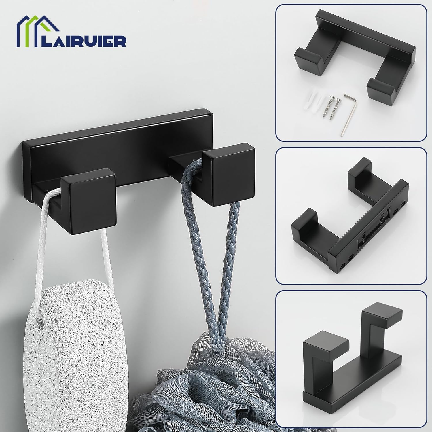 3 Pieces Matte Black Bathroom Hardware Accessories Set,SUS304 Stainless Steel Towel Holder Set Towel Holder Robe Hook Toilet Paper Holder Wall Mounted