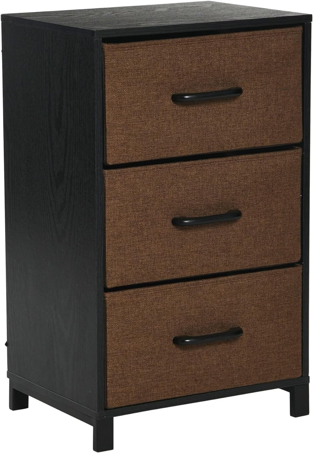 Household Essentials Dresser Nightstand Chest of Drawers Black Oak Wood Grain with 3 Brown Storage Drawers