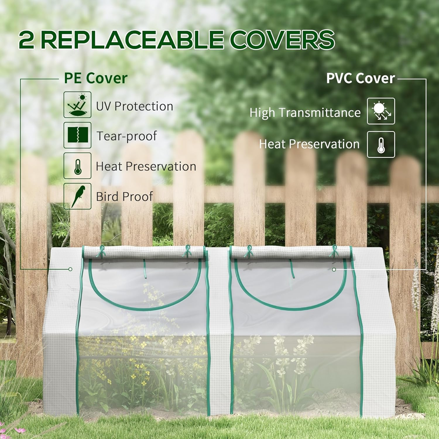 Outsunny 6' x 3' x 3' Portable Greenhouse, Garden Green House with 2 PE/Plastic Covers, Steel Frame and 2 Roll Up Windows, Green