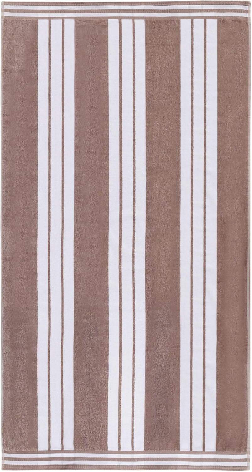 Superior Cotton Striped Oversized Beach Towel, 34" x 64", Taupe