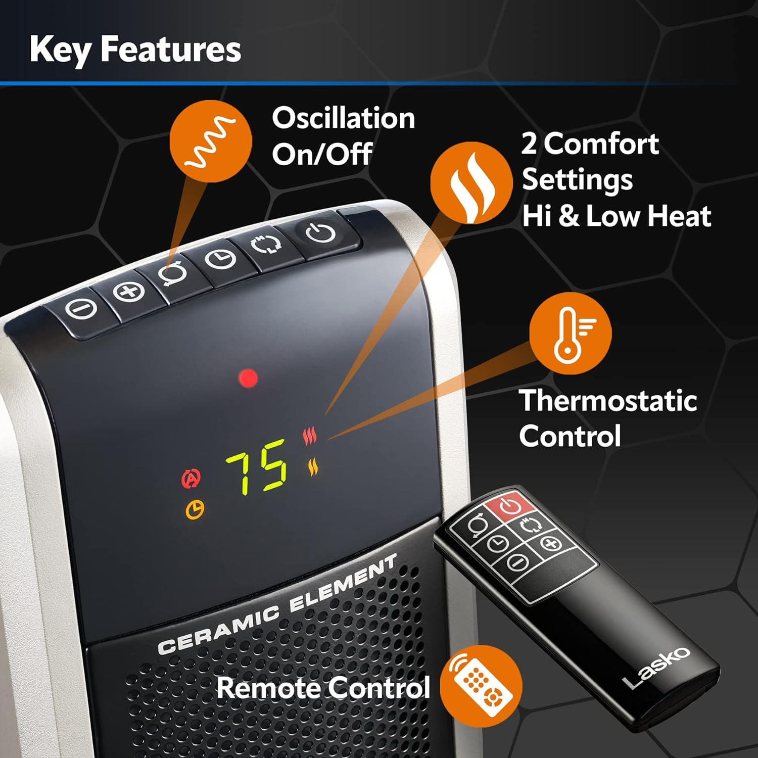 Silver Ceramic Electric Tower Heater with Thermostat and Remote Control