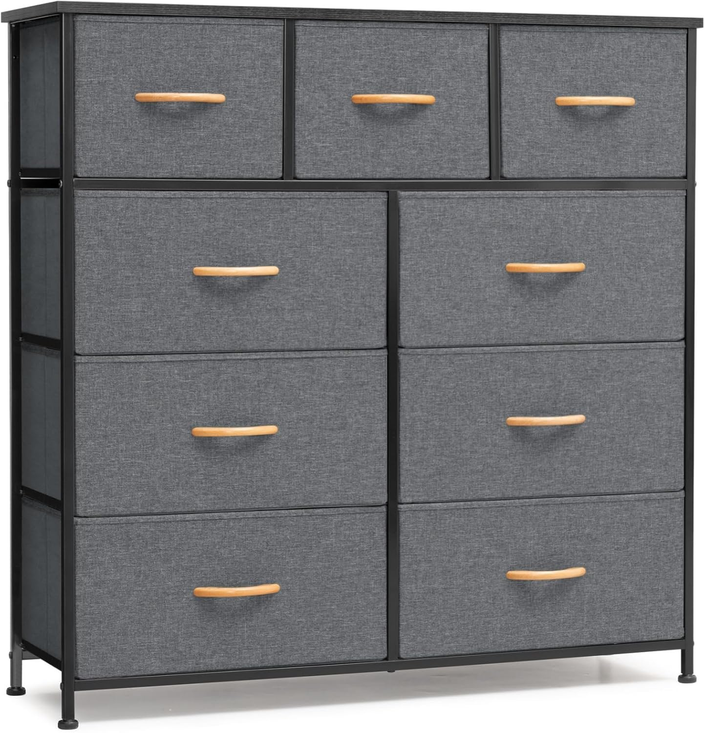 Crestlive Products Home Extra Wide Closet Dresser Storage Tower Organizer Unit 9 Drawers Grey Dark Wood