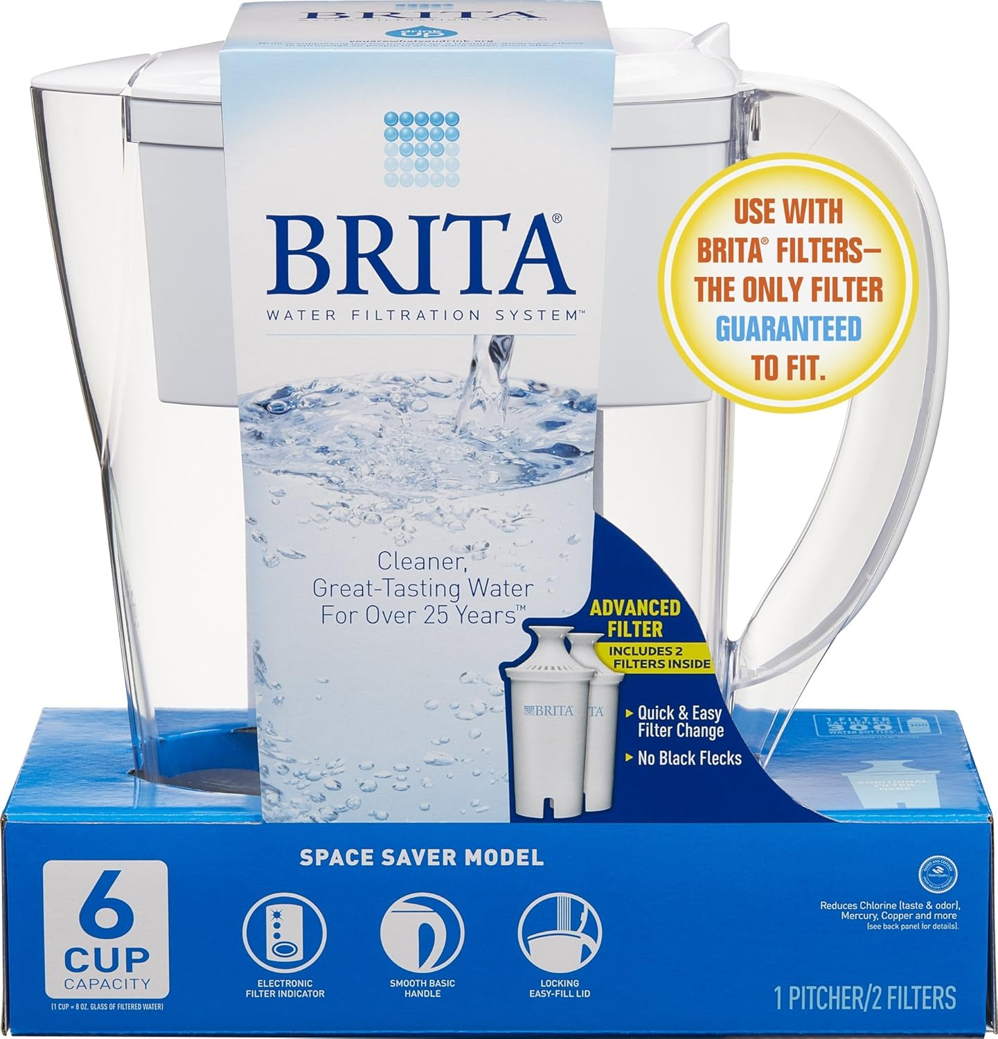 Brita Space Saver Water Filter Pitcher, 6 Cup - White