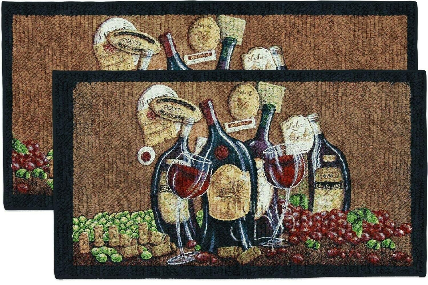 Kashi Home Kitchen Rug, Area Rug, Mat, Beautiful Print Non-Skid Latex Back Bending Wine 2pc Set (18X30 Rectangle & 20X40)