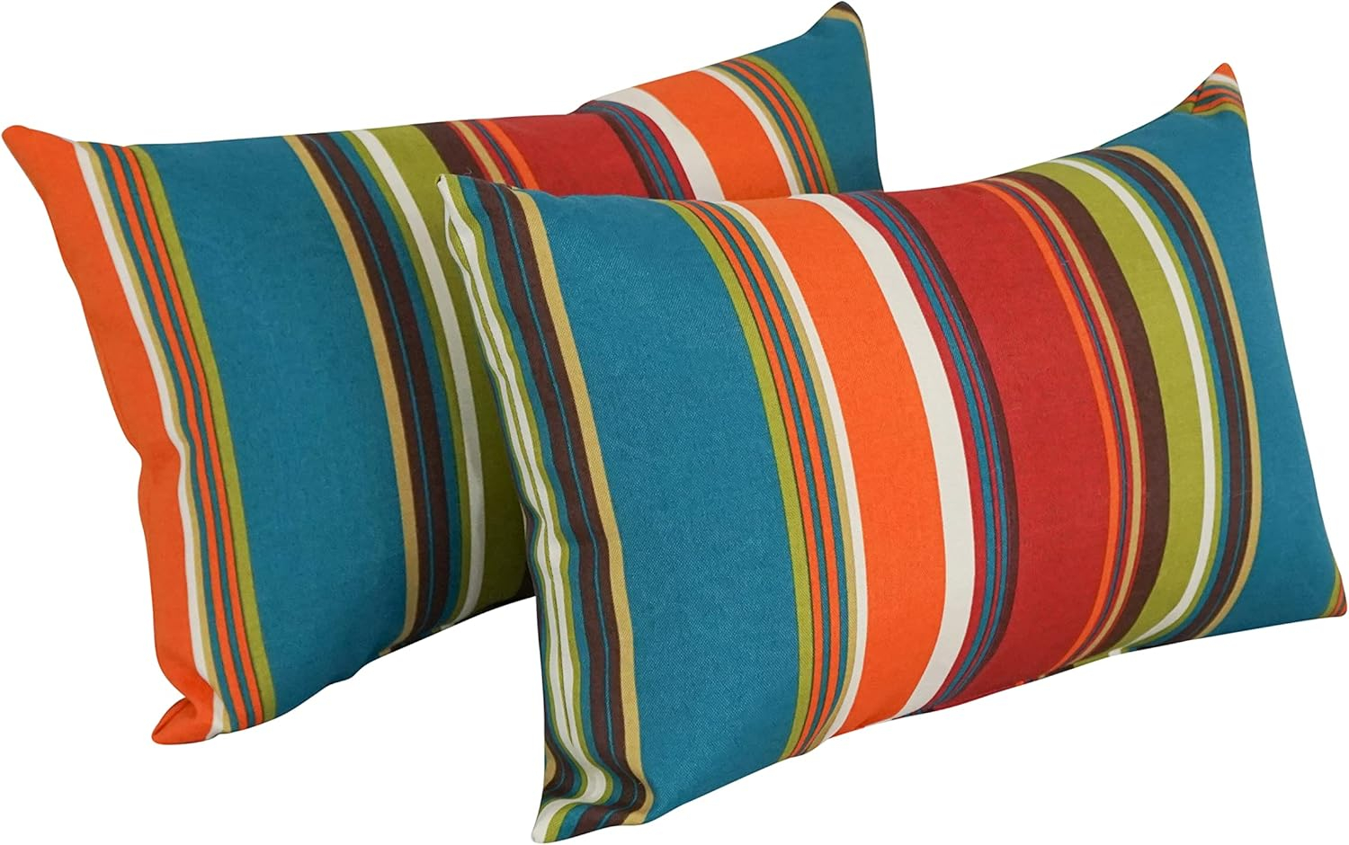 Vibrant Teal and Orange Striped Polyester Outdoor Pillow Set