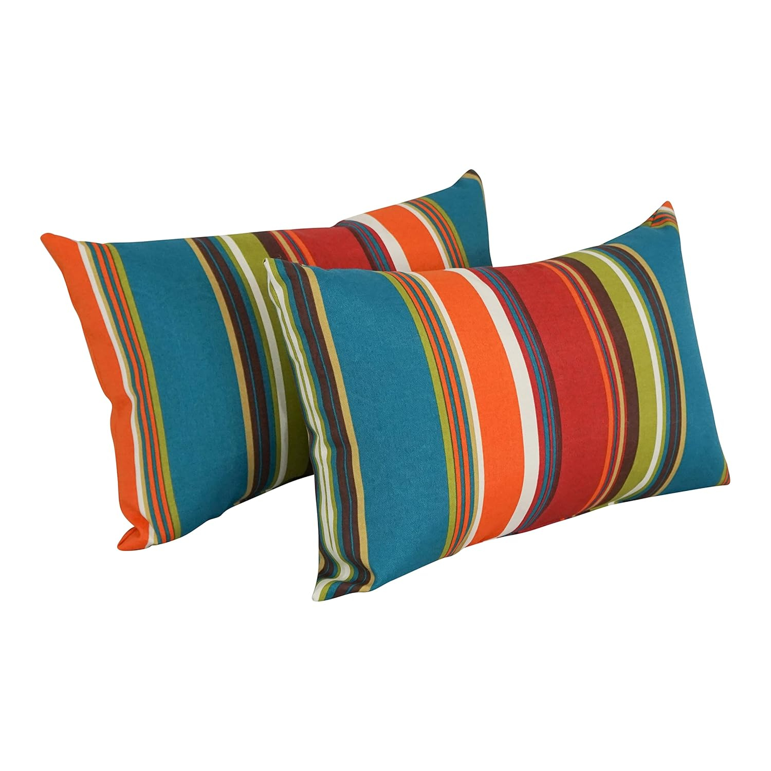 Vibrant Teal and Orange Striped Polyester Outdoor Pillow Set