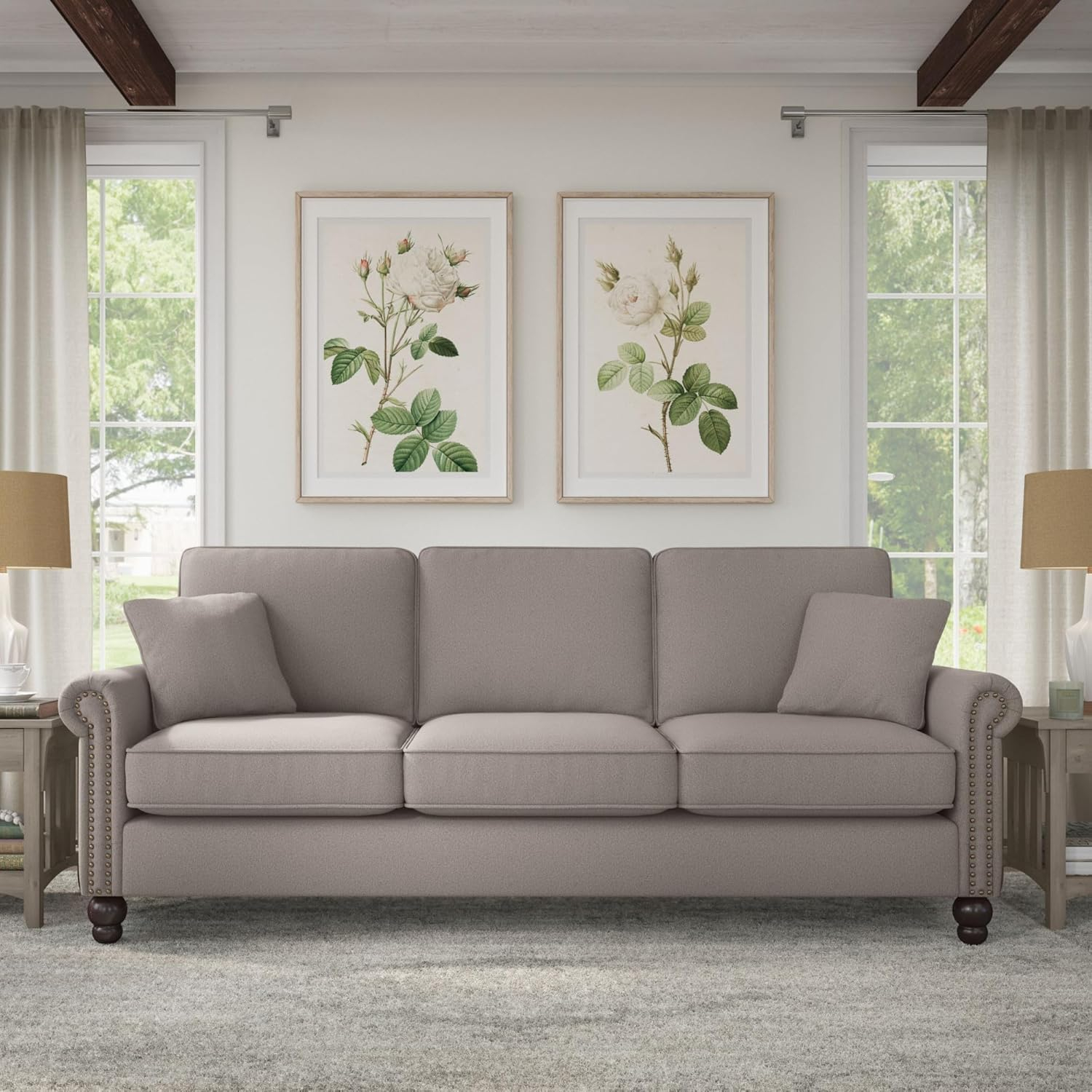 Coventry 85W Large Living Room Sofa in Charcoal Gray Herringbone Fabric