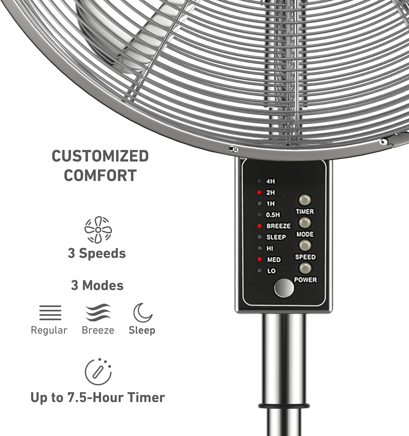 Holmes 16” Digital Oscillating Metal Stand Fan, 3 Speeds, Adjustable Height, Remote Control, Chrome