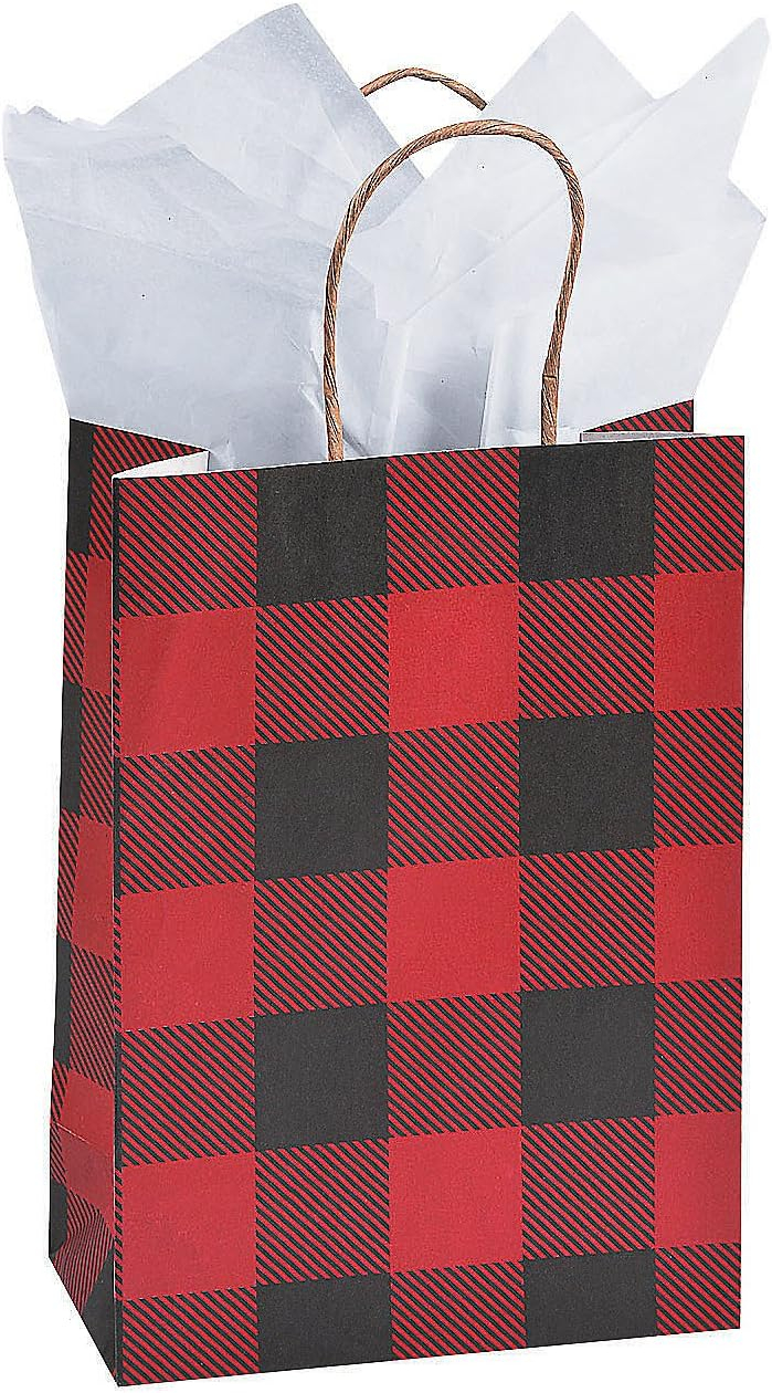Buffalo Plaid Sm Craft Bags - Party Supplies - 12 Pieces