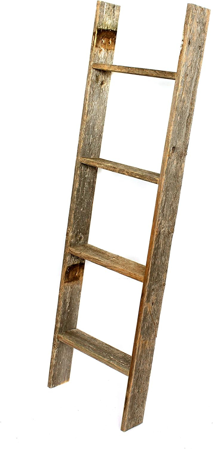 Barnwood Rustic Farmhouse 4ft Weathered Gray Wooden Decorative Bookcase Picket Display Ladder