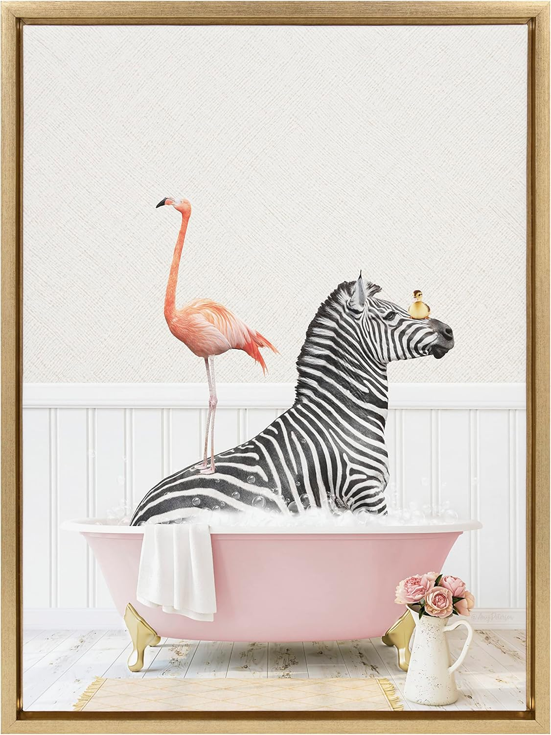 Gold Framed Zebra and Flamingo Canvas Wall Art, 18x24