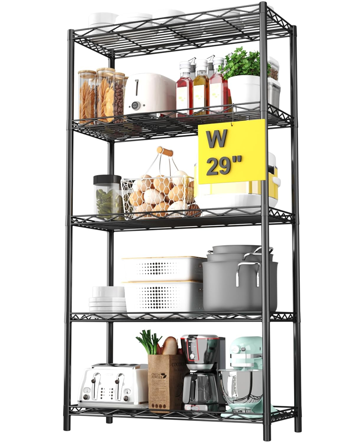 HOMEFORT 5-Tier Wire Shelving 5 Shelves Unit Metal Storage Rack Durable Organizer Perfect for Pantry Closet Kitchen Laundry Organization in Black,21”Wx14”Dx61”H