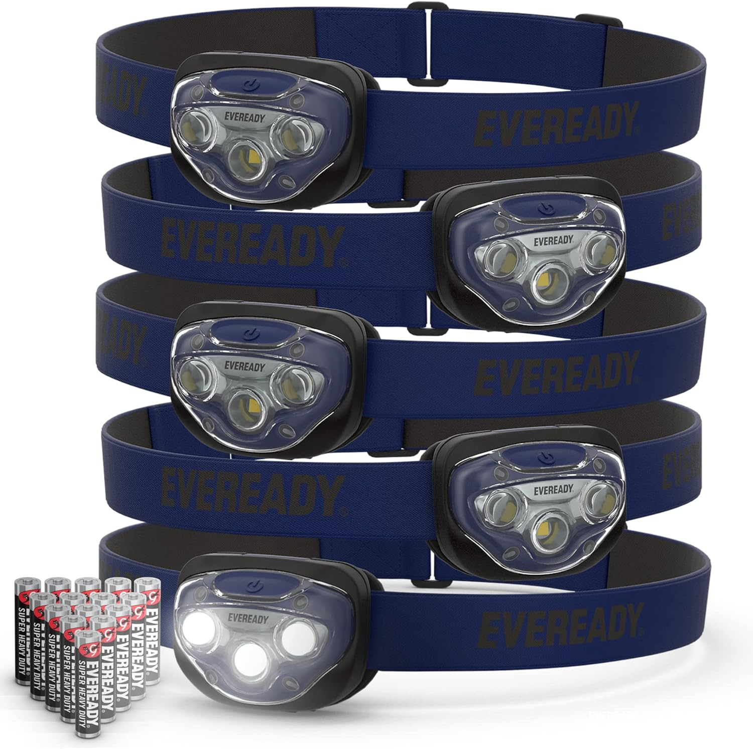 EVEREADY LED Headlamps Pro200 [5-Pack], IPX4 Water Resistant, Bright and Durable Head Lights for Camping, Hiking, Emergency Power Outage (Batteries Included)