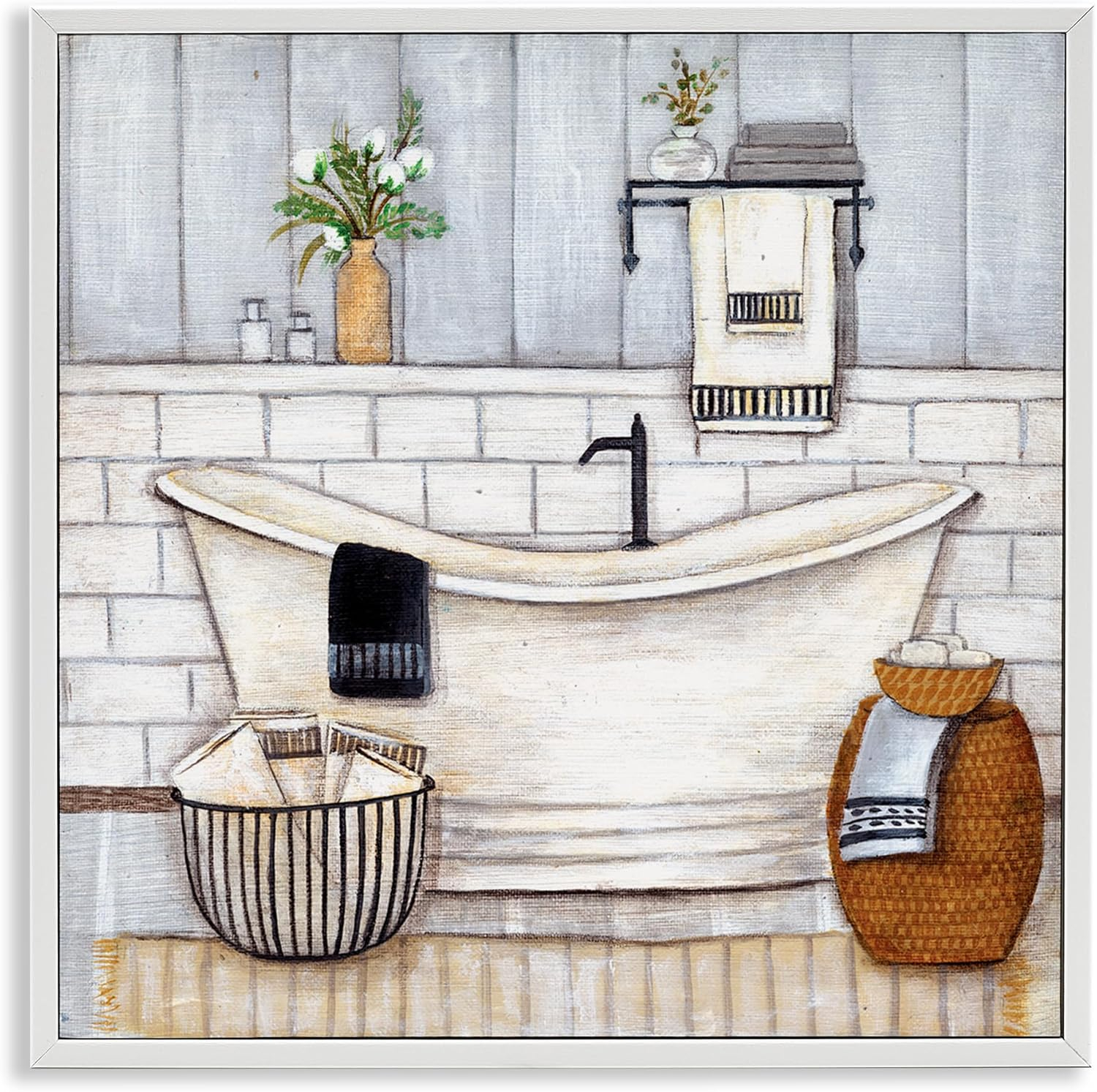 Stupell Industries Bathroom Farmhouse Style Tub Neutral Grey Drawing, 24 x 24,Design by Yellow Café