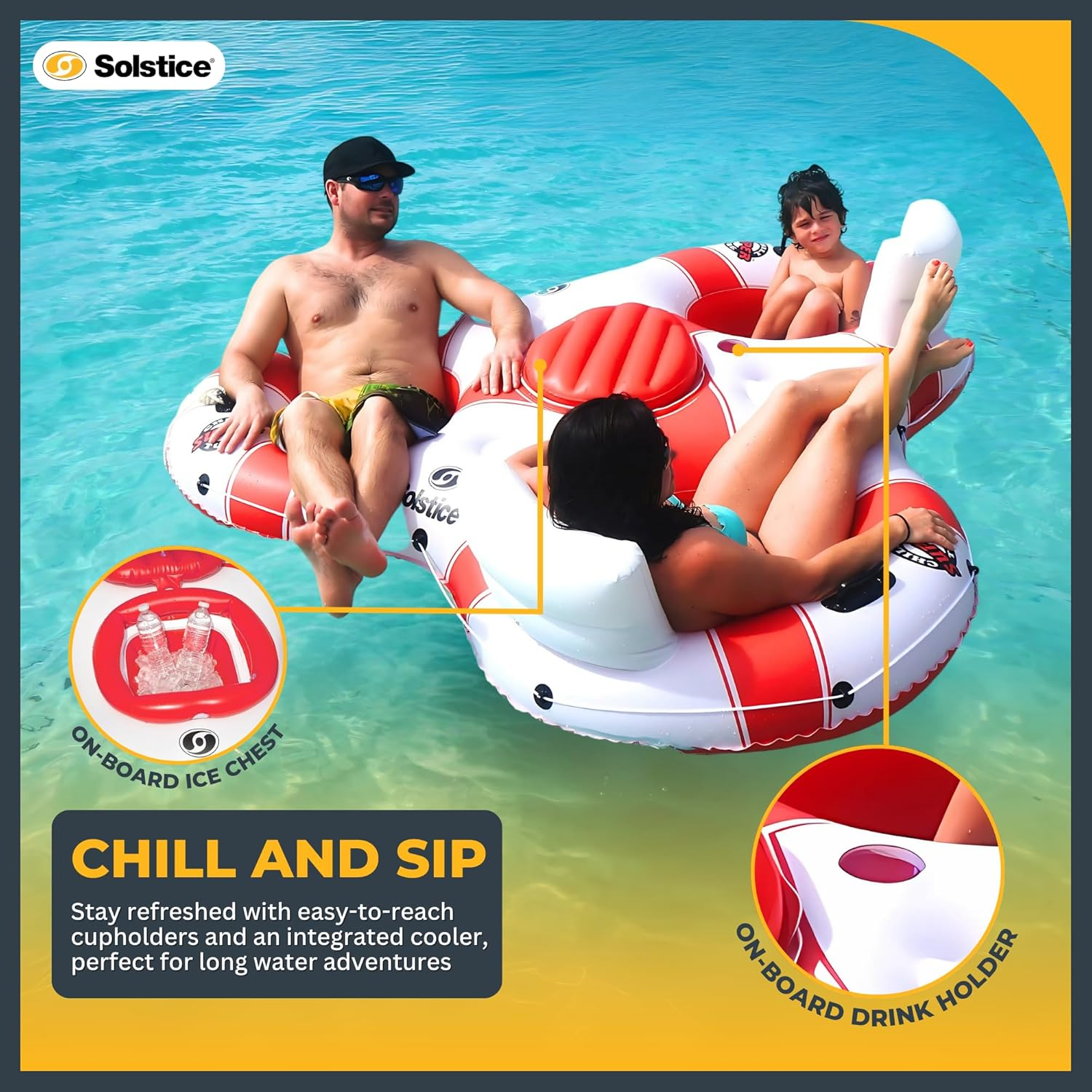 Red and White Heavy Duty Inflatable Floating Island with Cooler