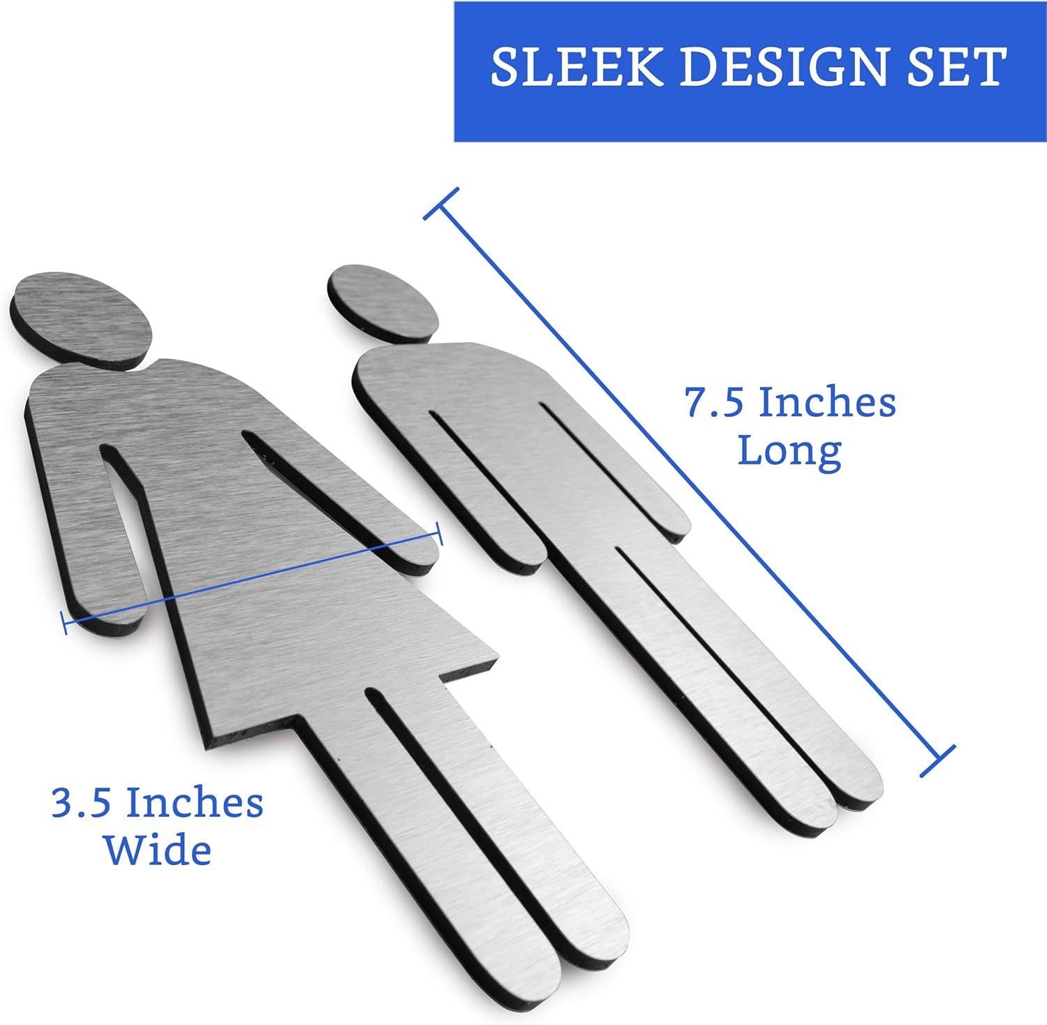 Brushed Aluminum Men's and Women's Bathroom Sign Figure Set - Men and Women Modern Restroom Sign - Bathroom Door Signs - Restroom Signs for Business - Bathroom Signage