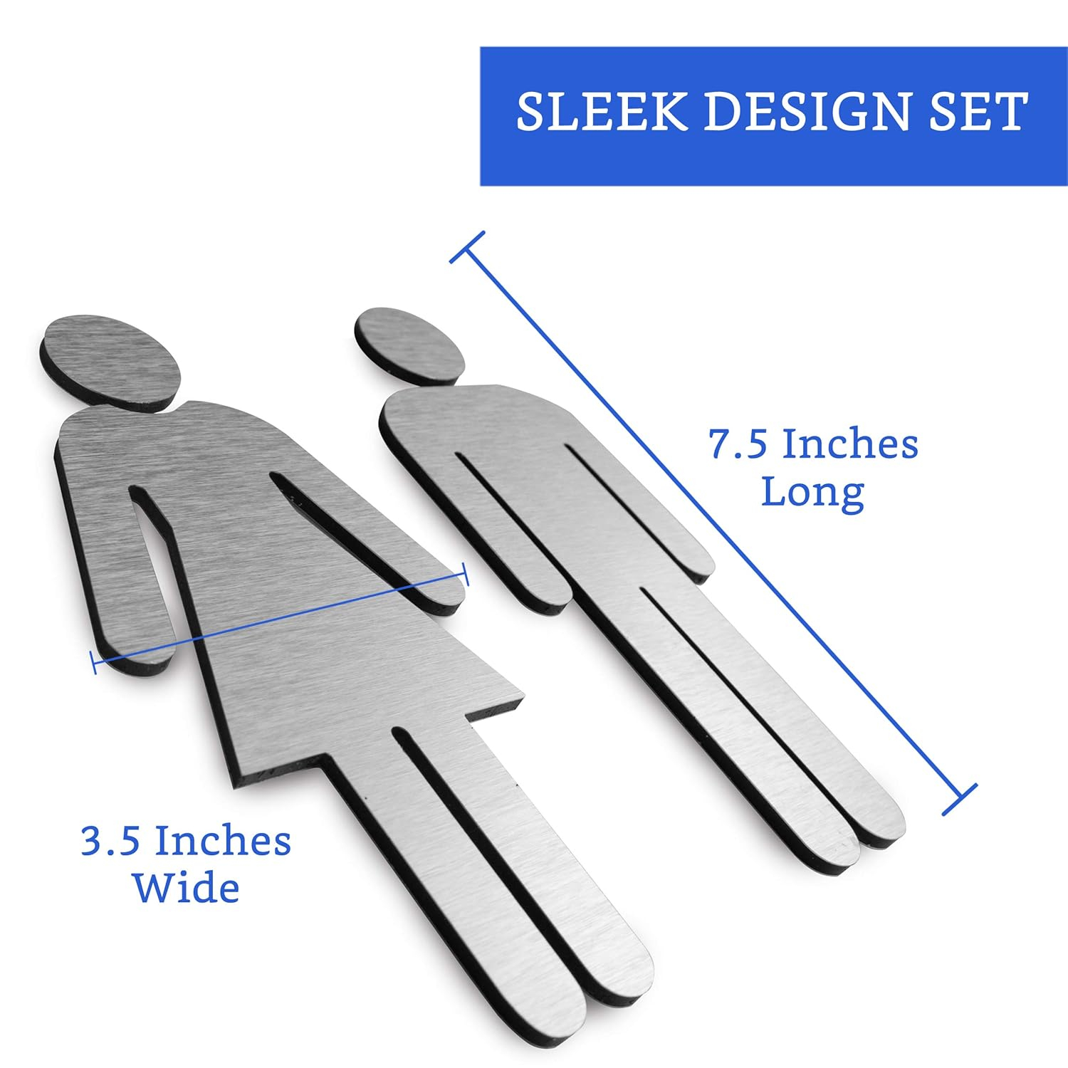Brushed Aluminum Men's and Women's Bathroom Sign Figure Set - Men and Women Modern Restroom Sign - Bathroom Door Signs - Restroom Signs for Business - Bathroom Signage
