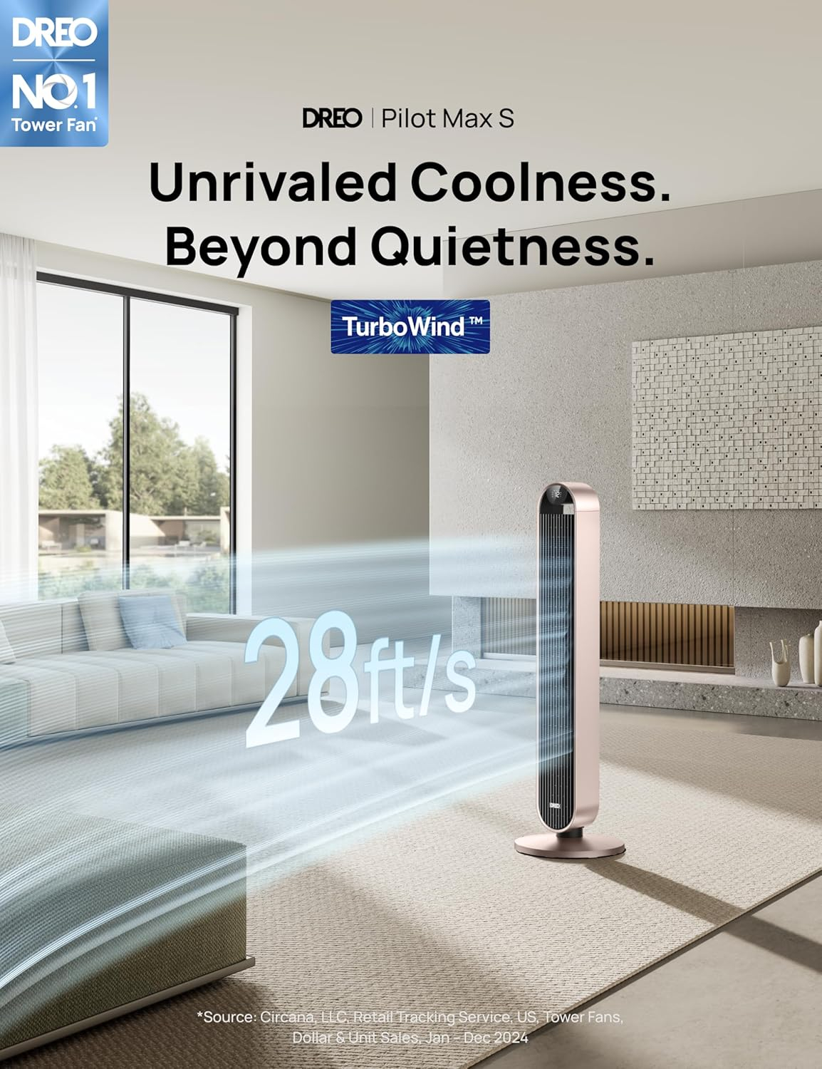 Smart WiFi Bladeless Oscillating Floor Fan with Remote Control
