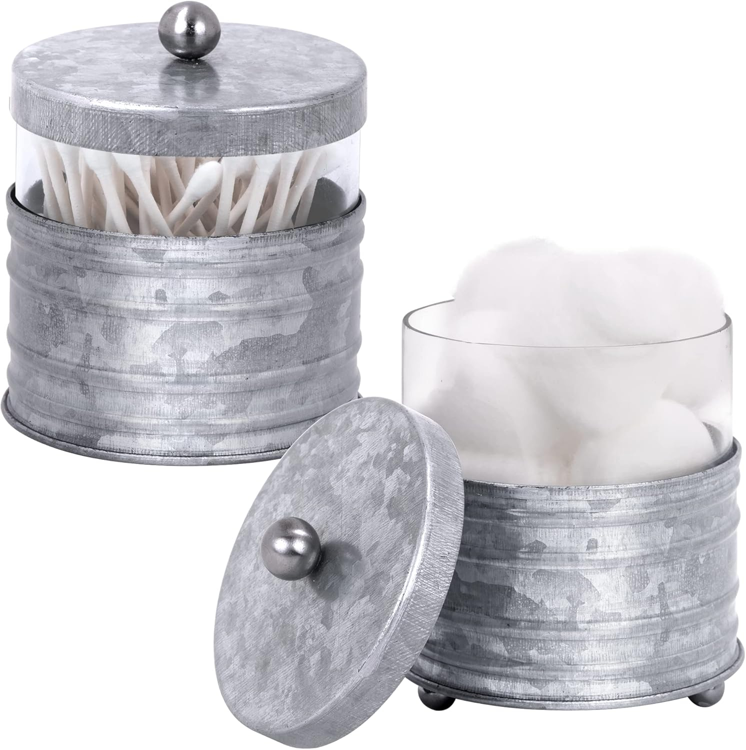 Autumn Alley Glass and Galvanized Bathroom Jars with Ball Handles – Farmhouse Qtip and Cotton Ball Storage