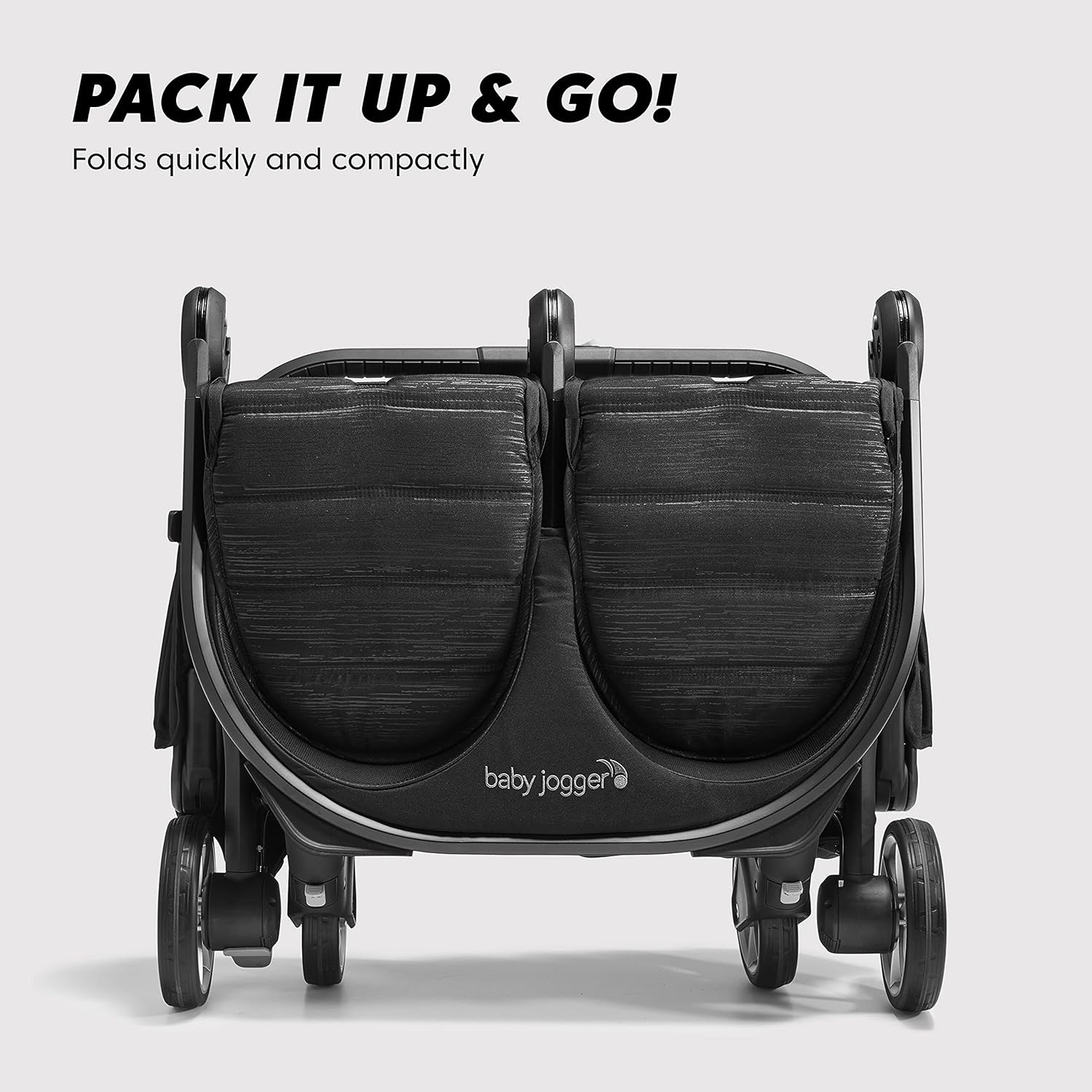Jet Black Double Stroller with UV Protection Canopies