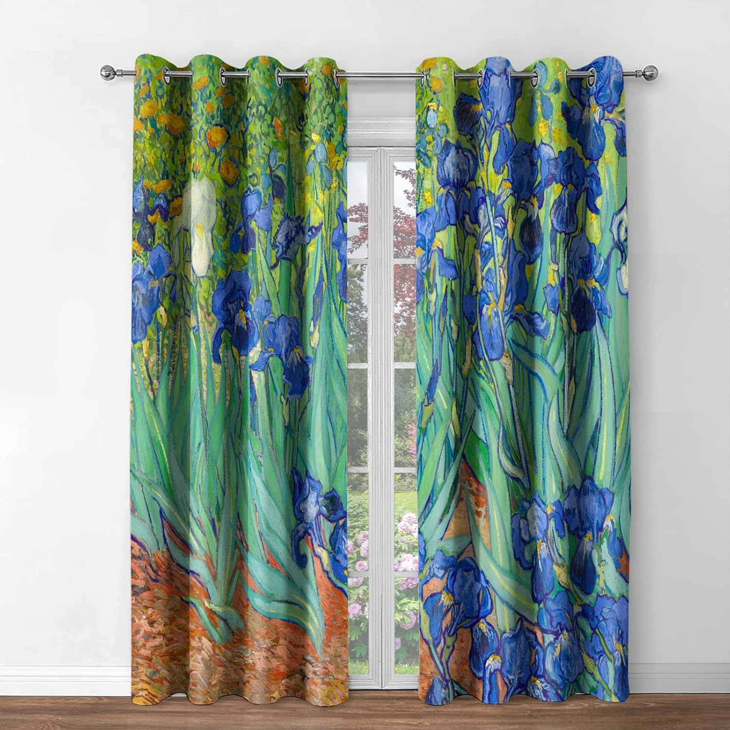Jekeno Irises Blackout Curtains Blue and Purple Iris Flowers Floral Art Decor Home Bedroom Living Room Abstract Art Decoration Darkening Grommet Window Drapes 2 Panel Set, 42"x54"