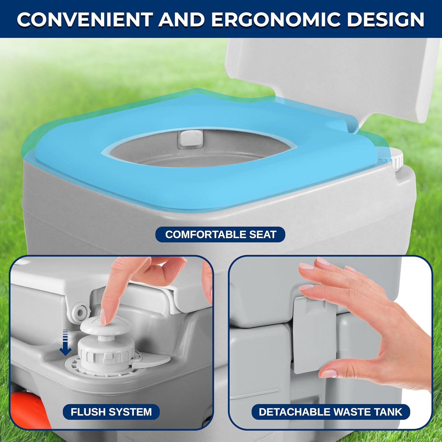 SereneLife 5.3 Gallon Portable Flushing Indoor Outdoor Travel Camping RV Toilet