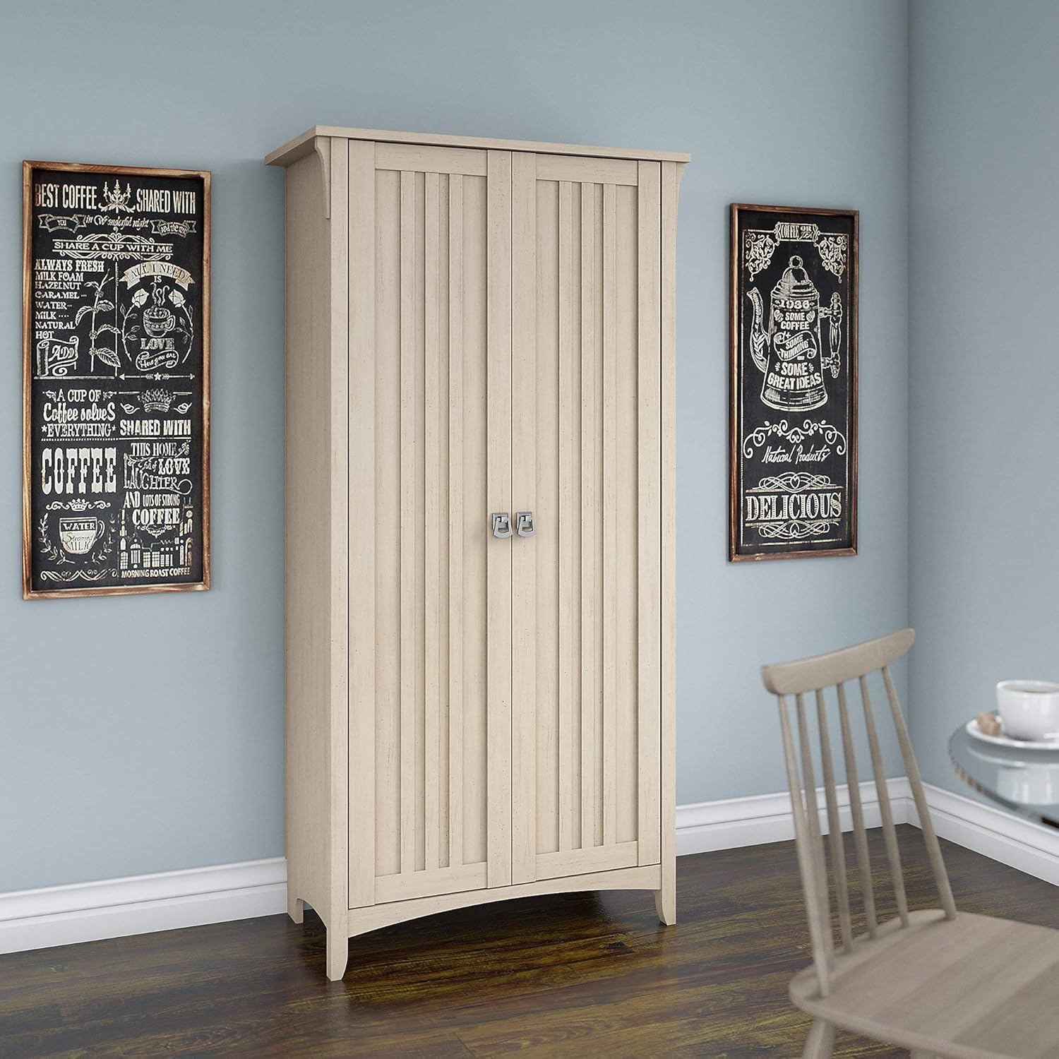 Bush Furniture Salinas Kitchen Pantry Cabinet with Doors in Antique White
