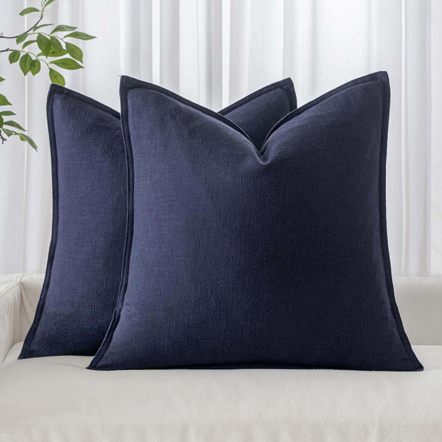 MIULEE Pack of 2 Decorative Linen Pillow Covers 20x20 Inch Navy Blue Farmhouse Soild Neutral Throw Pillow Covers Soft Accent Decorative Pillowcases Home Decors for Couch Sofa Bed Living Room