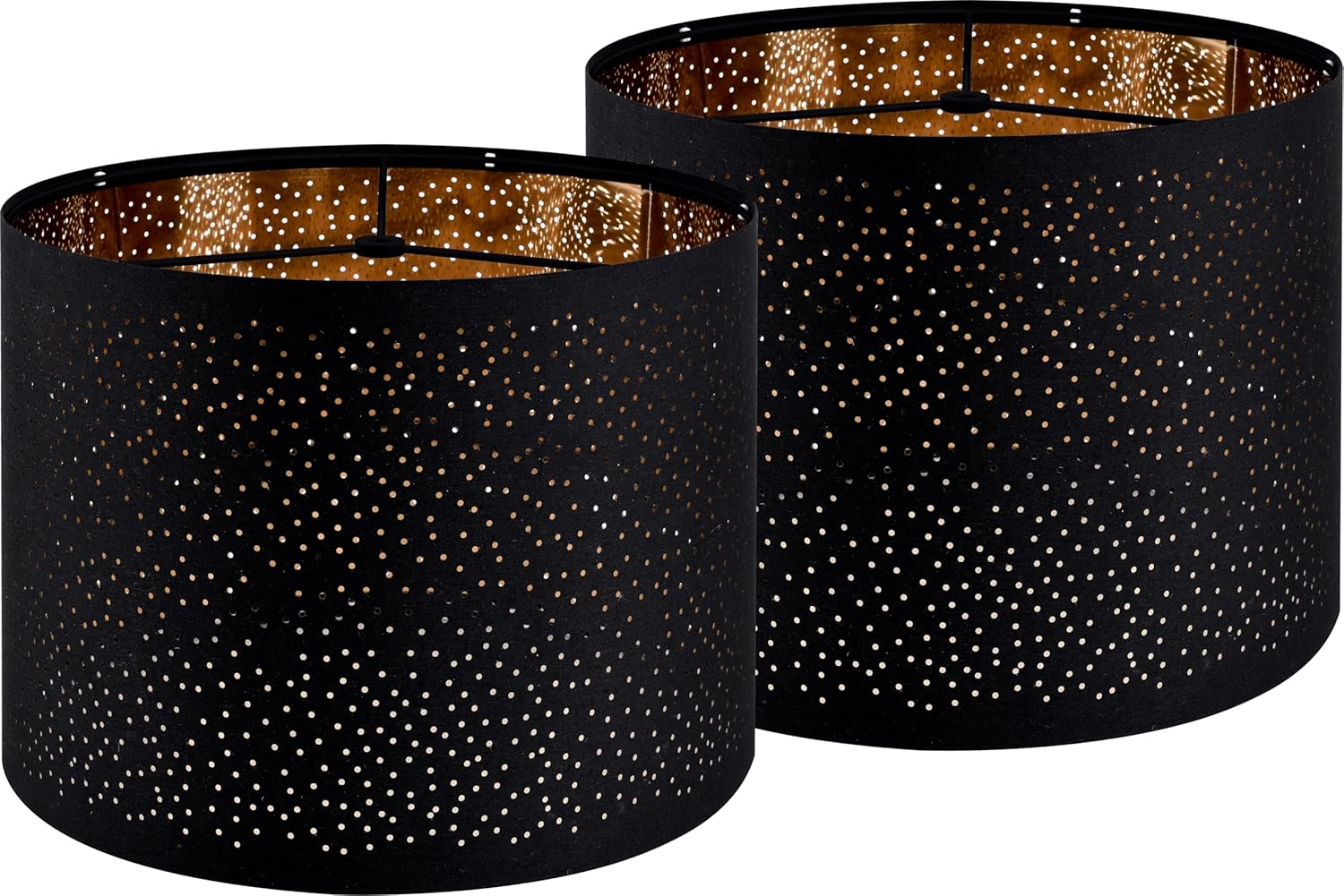 GO&SO Black Lamp Shades Set of 2, Drum Lampshades with Laser Drilling Design, Medium Lampshade 13" Top x 13" Bottom x 10" High, Lamp Shade For Tablelamp,Floor Lamps,Wall Hanging, Assembly Required