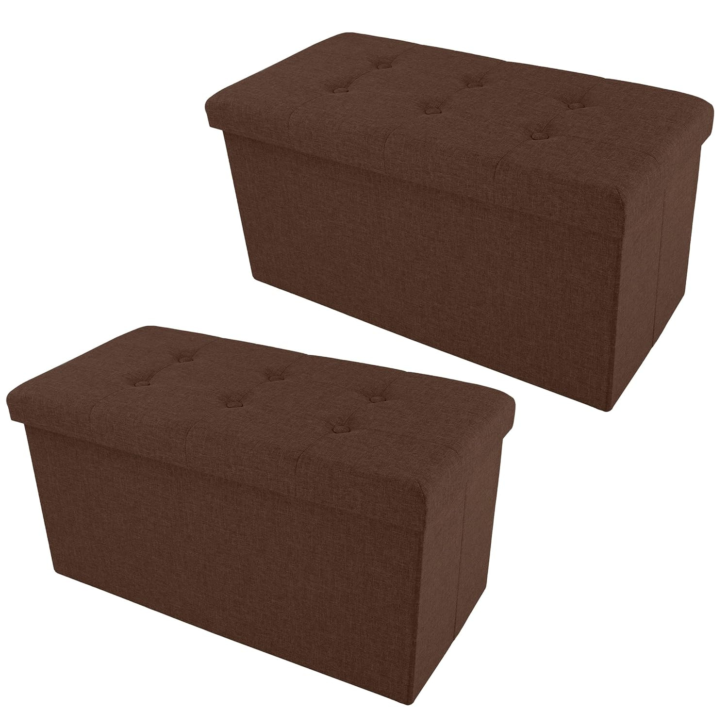 Lavish Home Ottoman Set of 2 - Ottoman Foot Rest, Linen Chest, or Storage Bench Set - 30in Ottomans for Living Room, Bedroom, Dorm Storage (Brown)