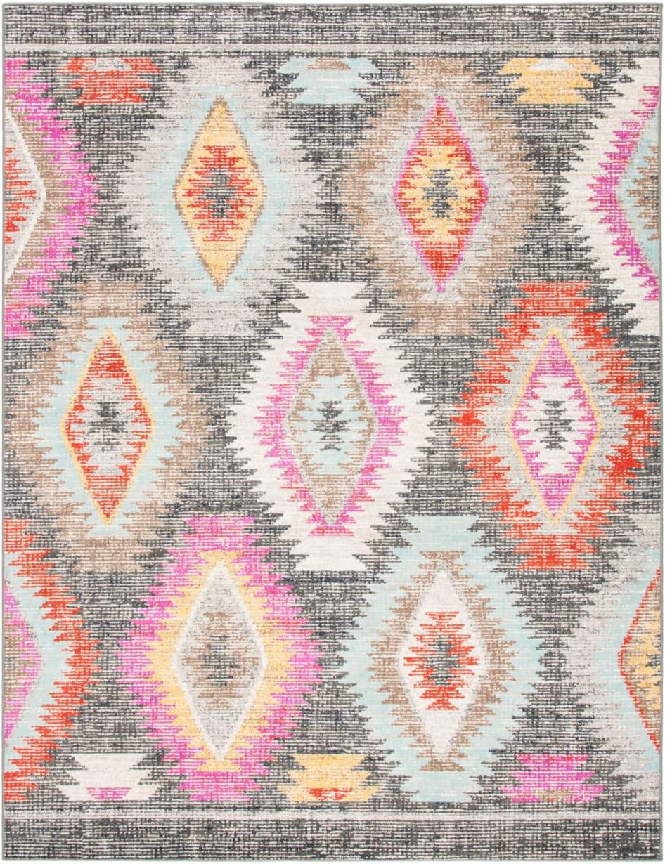 SAFAVIEH Montage Collection Runner Rug - 2'3" x 8', Grey & Multi, Boho Design, Non-Shedding & Easy Care, Indoor/Outdoor & Washable-Ideal for Patio, Backyard, Mudroom (MTG212F)