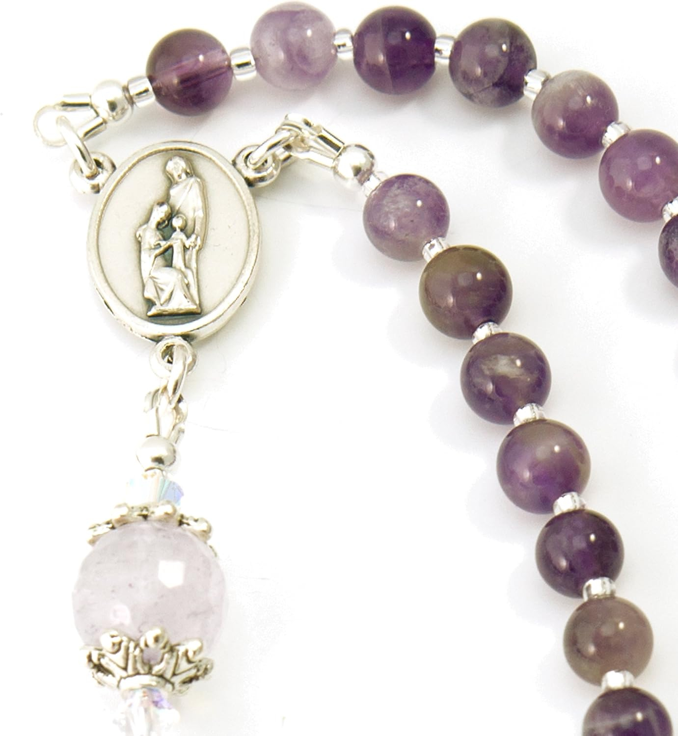 Medium Genuine Amethyst Sterling Silver Rosary Beads