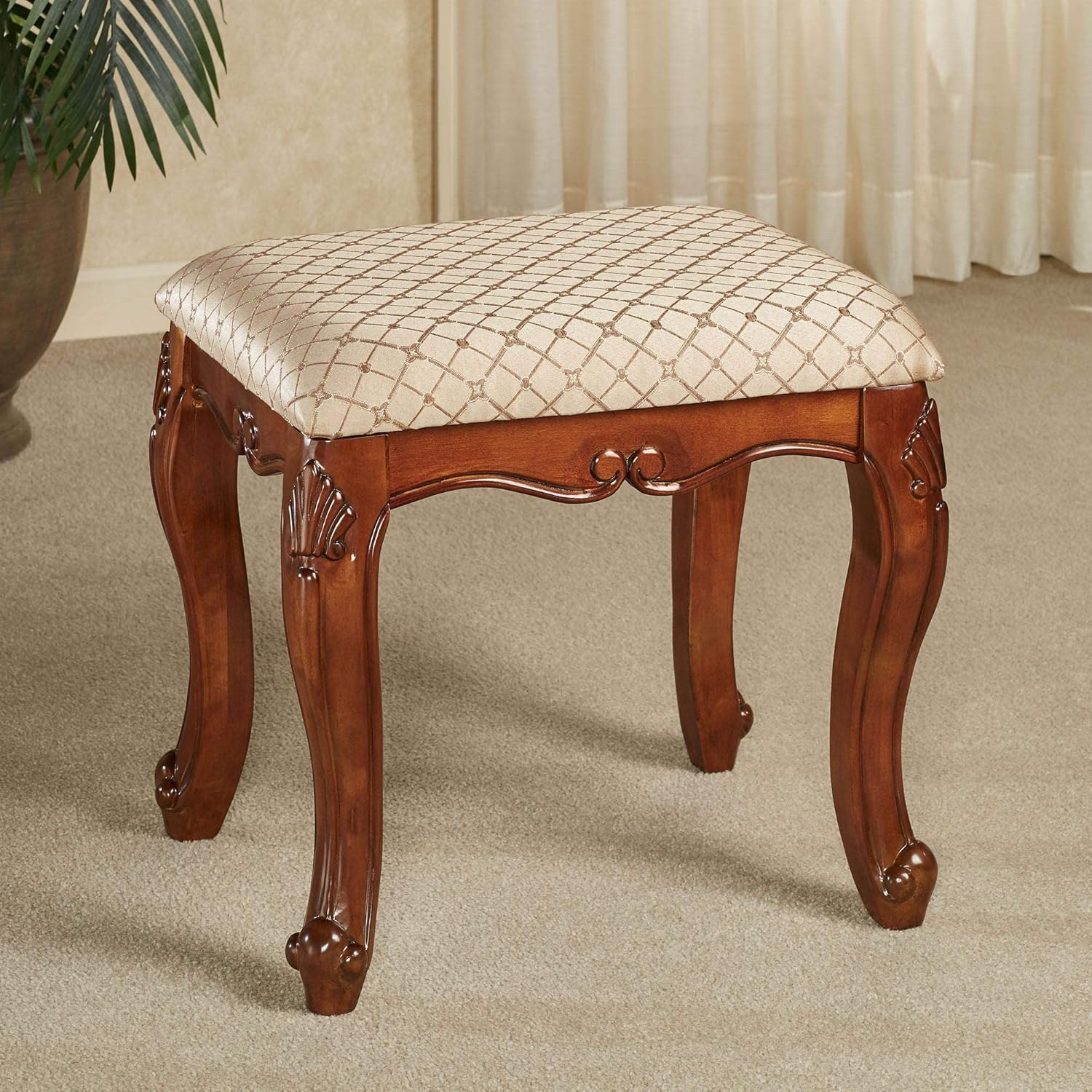 Julian Natural Cherry Upholstered Vanity Stool with Gold Cushion