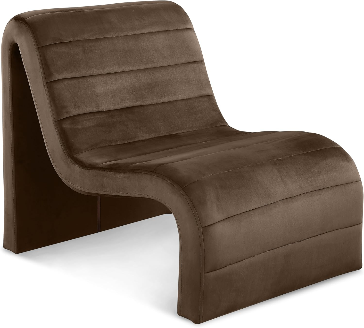 Meridian Furniture 403Brown Ivy Collection Modern | Contemporary Velvet Upholstered Accent Chair with Rich Brown Velvet, Channel Tufted Design, Curved Shape, 26.4" W x 37.4" D x 31.1" H, Brown