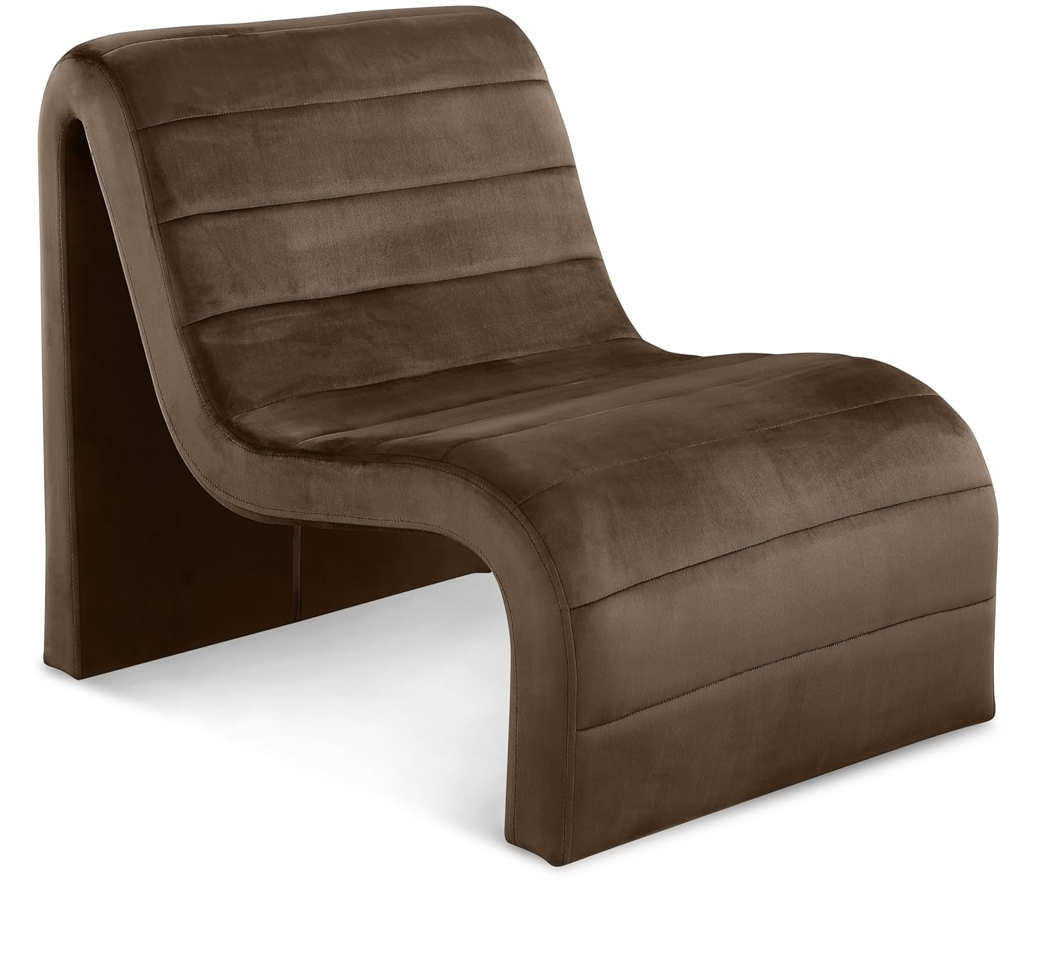Meridian Furniture 403Brown Ivy Collection Modern | Contemporary Velvet Upholstered Accent Chair with Rich Brown Velvet, Channel Tufted Design, Curved Shape, 26.4" W x 37.4" D x 31.1" H, Brown