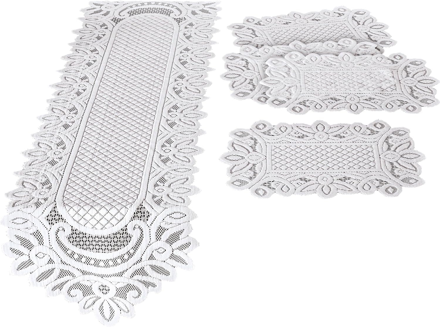 Collections Etc Charming 5-Piece White Lace Runner & Placemat Table Linens