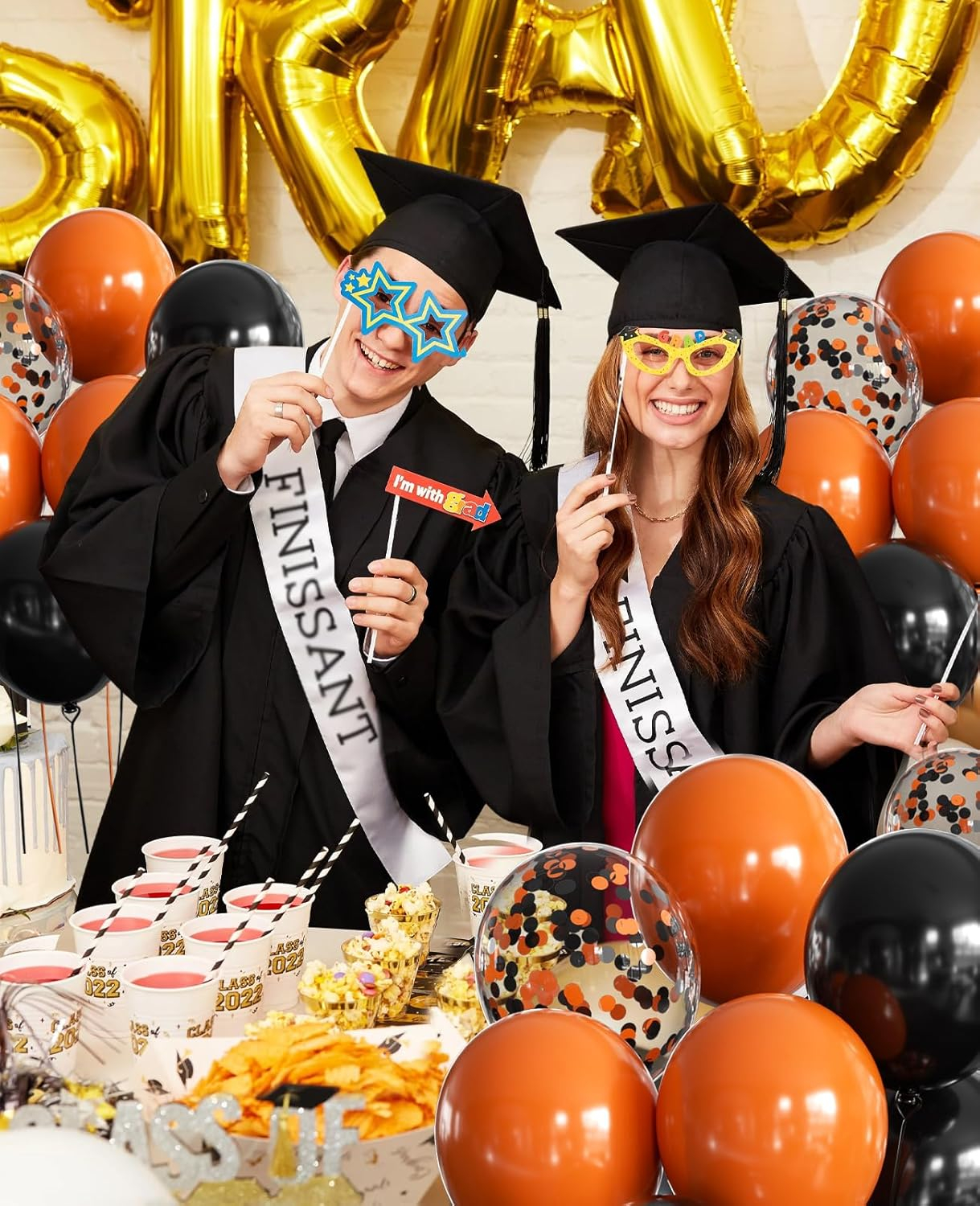 Halloween Party Black and Orange Latex Balloons with Confetti, 12 Inch, 50 Pcs