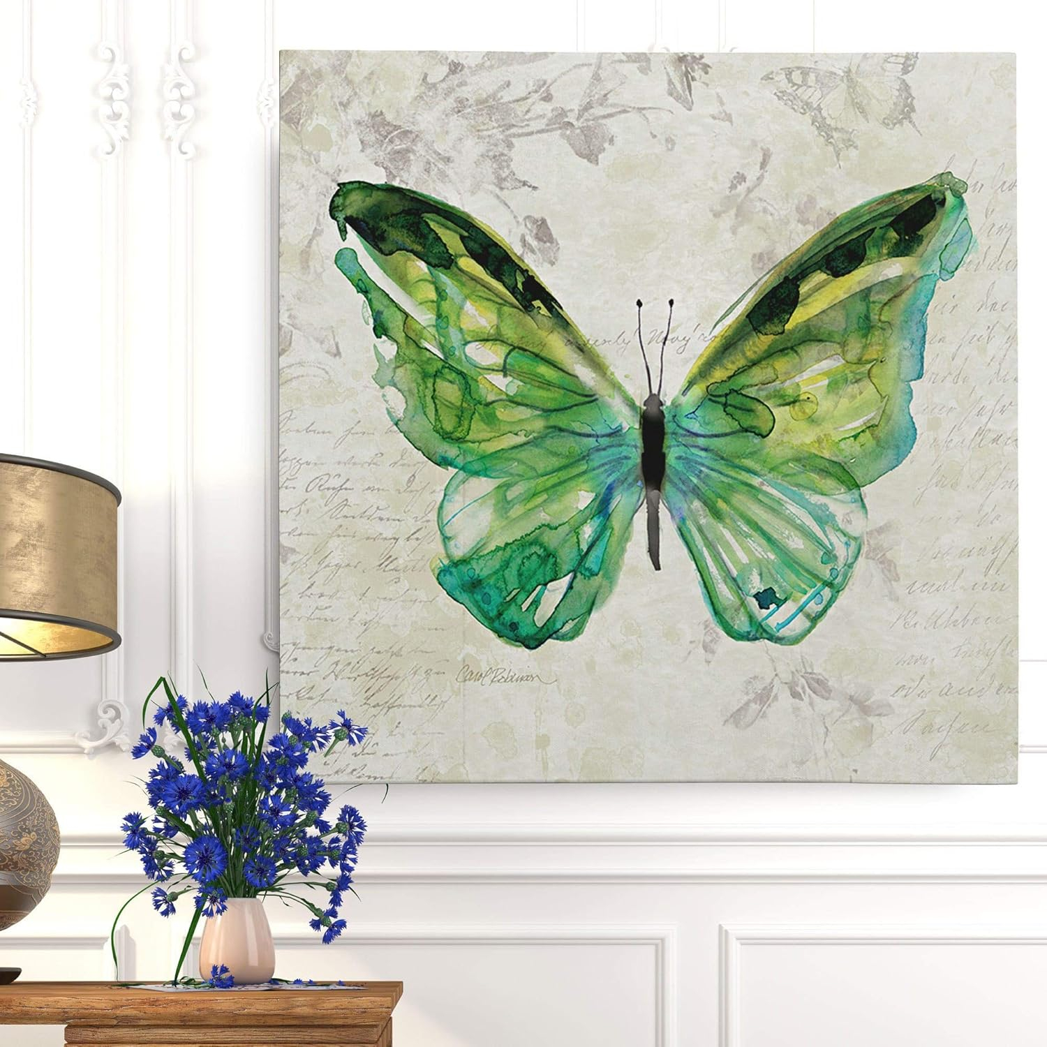 Green Butterfly Sketch Canvas Wall Art, 16x16