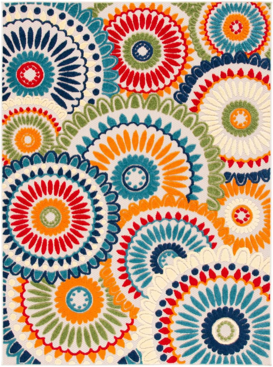 SAFAVIEH Cabana Brynn Floral Indoor/Outdoor Area Rug, Blue/Ivory, 3' x 5'
