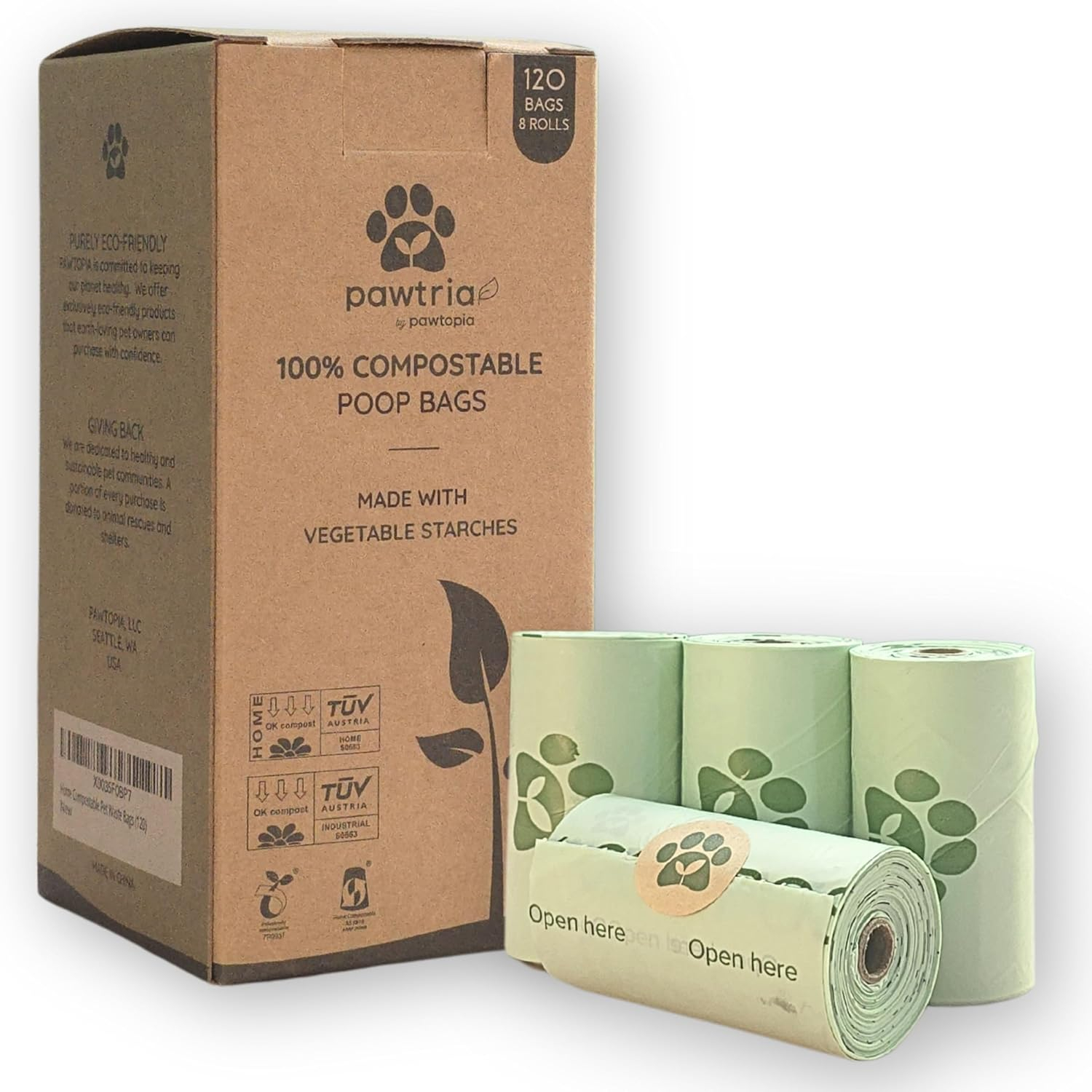 Pawtopia Certified Home Compostable Biodegradable Dog Poop Bags | Cat Litter Bag (120 Bags, Green)