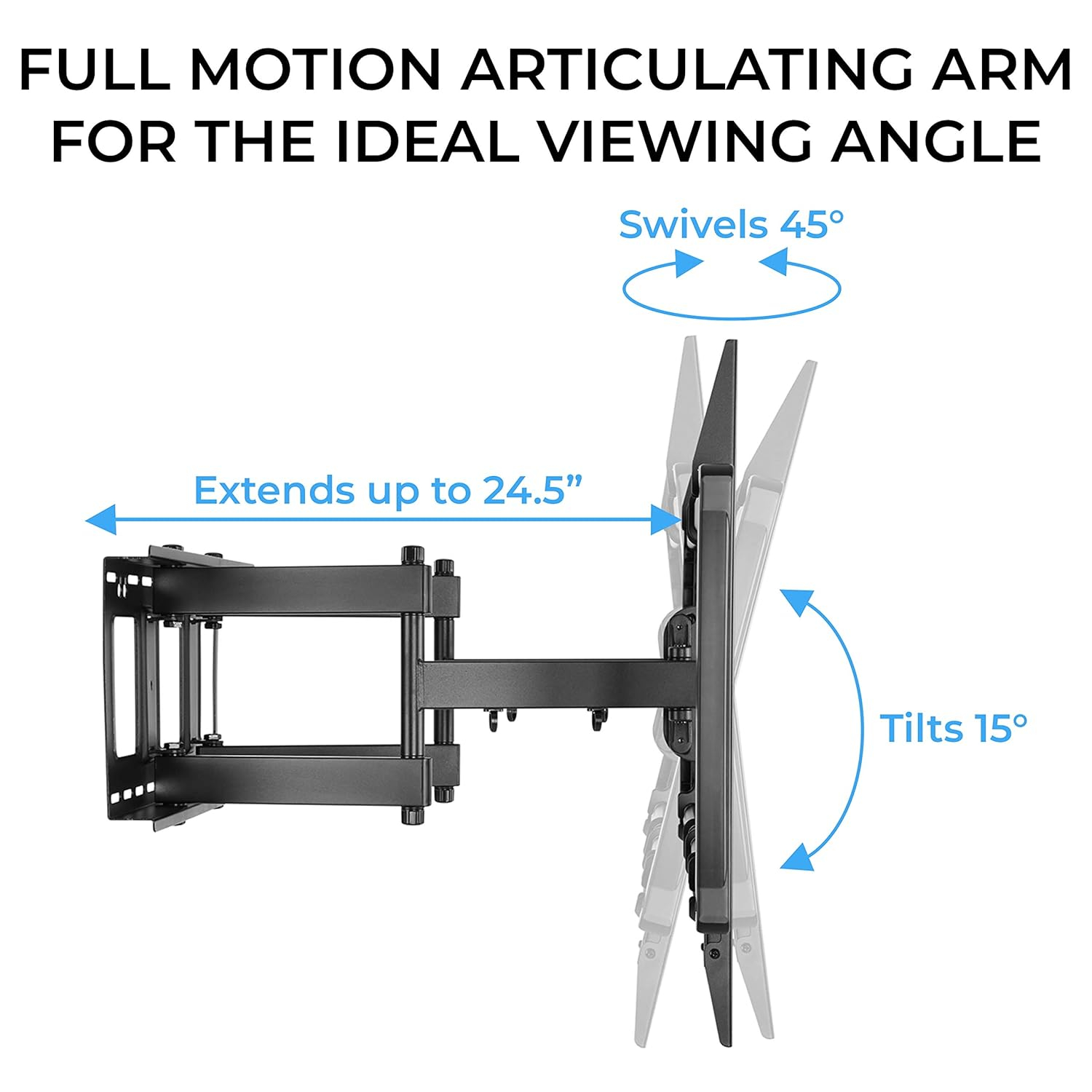 HumanCentric Heavy Duty TV Wall Mount for 75-100" TVs Flat or Curved up to 176lb, Full Motion, 15° Tilt, 45° Swivel, 24" Extension, Max VESA 900x600mm, Hardware Included Install on Wood or Concrete
