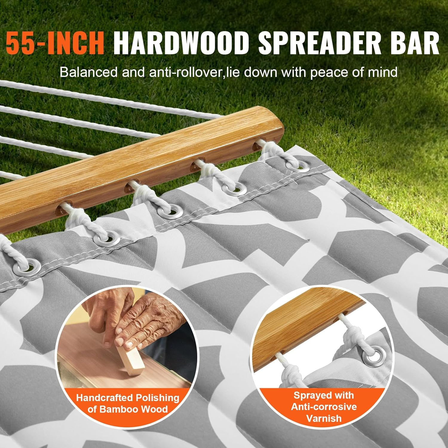 VEVOR Double Hammock with Stand Outdoor 2 Person Hammock for Outside Heavy Duty 480lb Large Free Standing Hammock Double Quilted Fabric Hammock with Portable Stand, Detachable Pillow & Bag