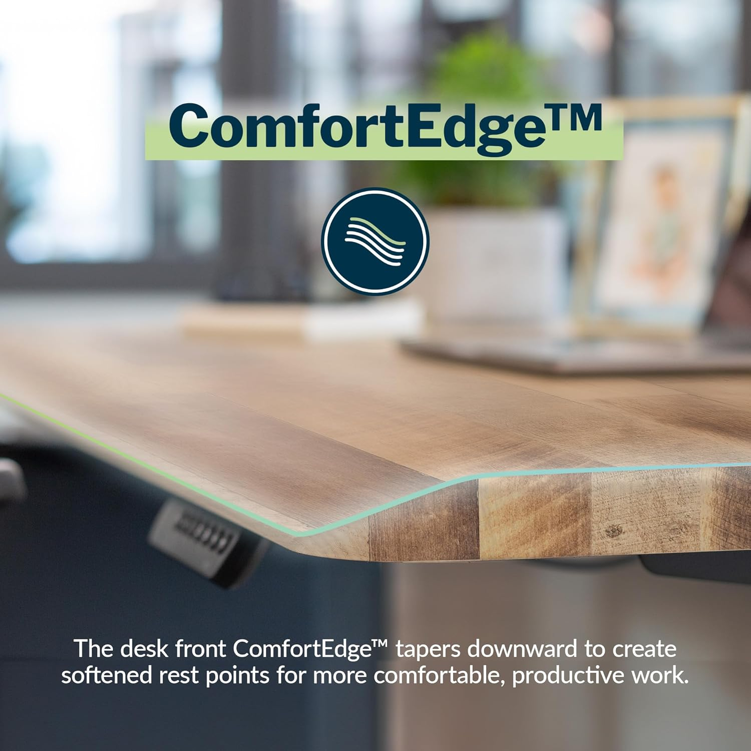 Vari ComfortEdge Electric Height Adjustable Standing Desk - 60x30 Varidesk Sit-Stand Desk for Home Office, Sloped Ergonomic Front Edge, Stable T-Style Legs, Easy Assembly - Reclaimed Wood - 2 Packages